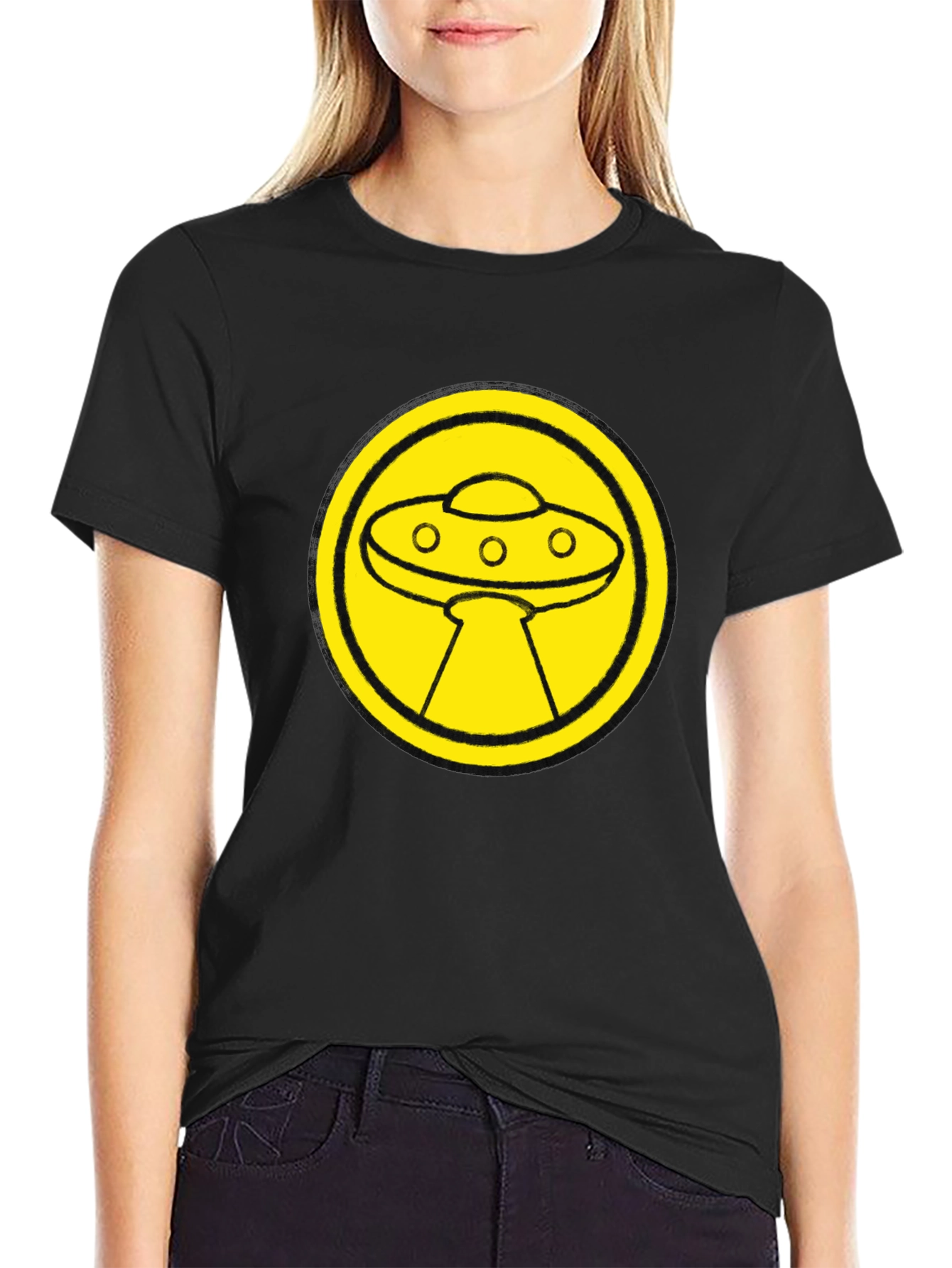 UFO Graphic Tee - Black Cotton Blend T-Shirt