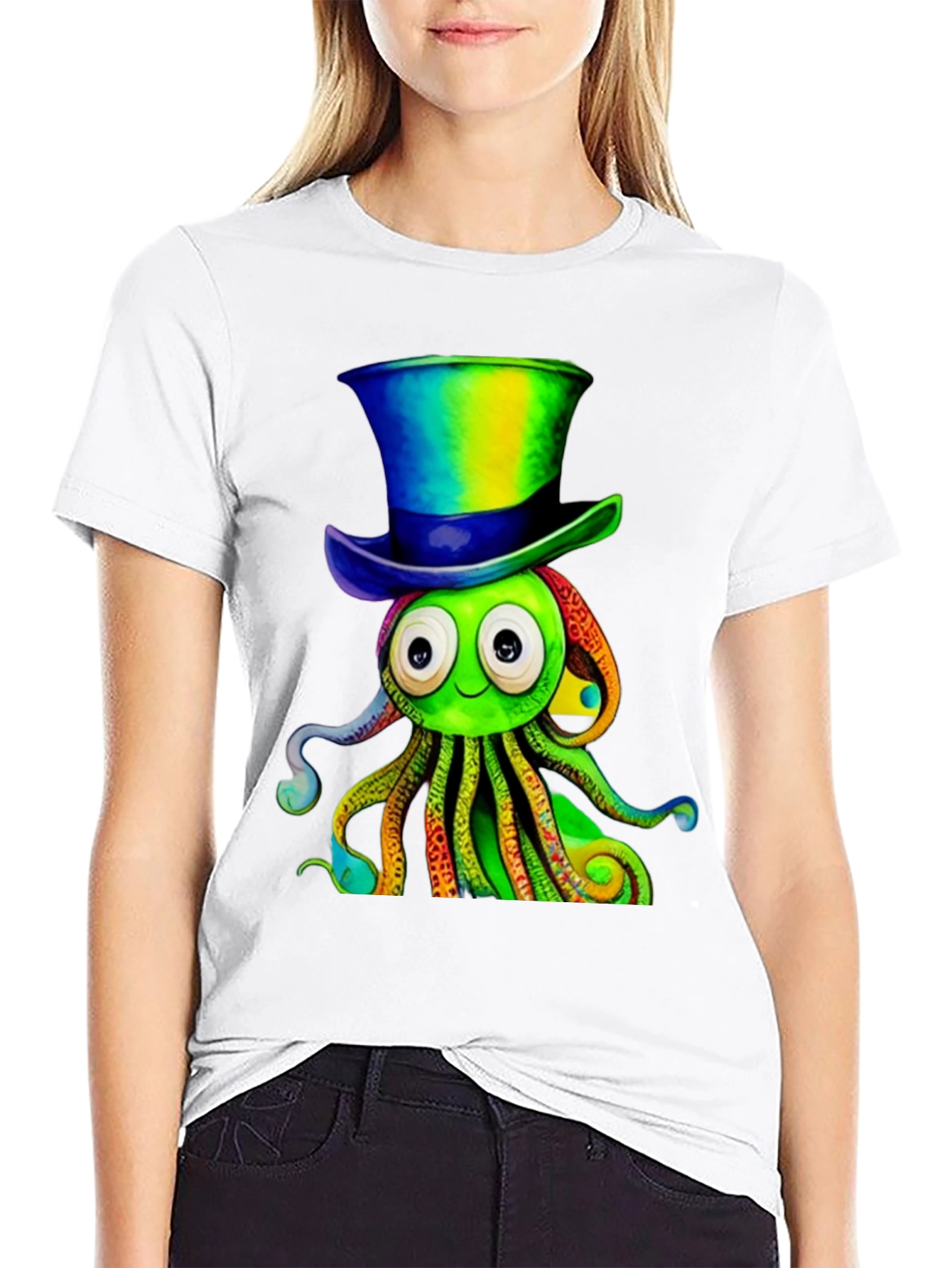 Cartoon Octopus Top Hat Graphic Tee