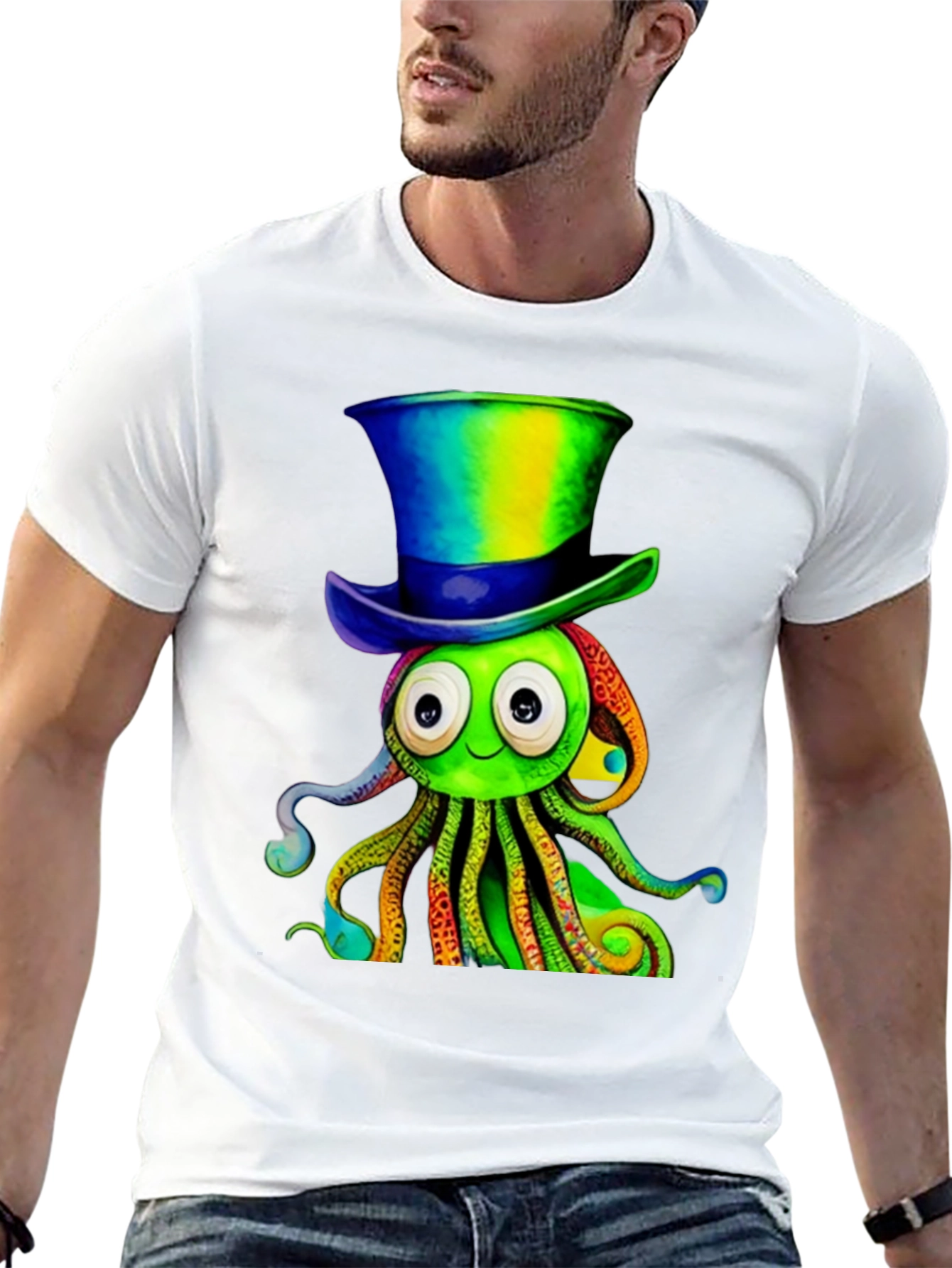 Cartoon Octopus Top Hat Graphic Tee