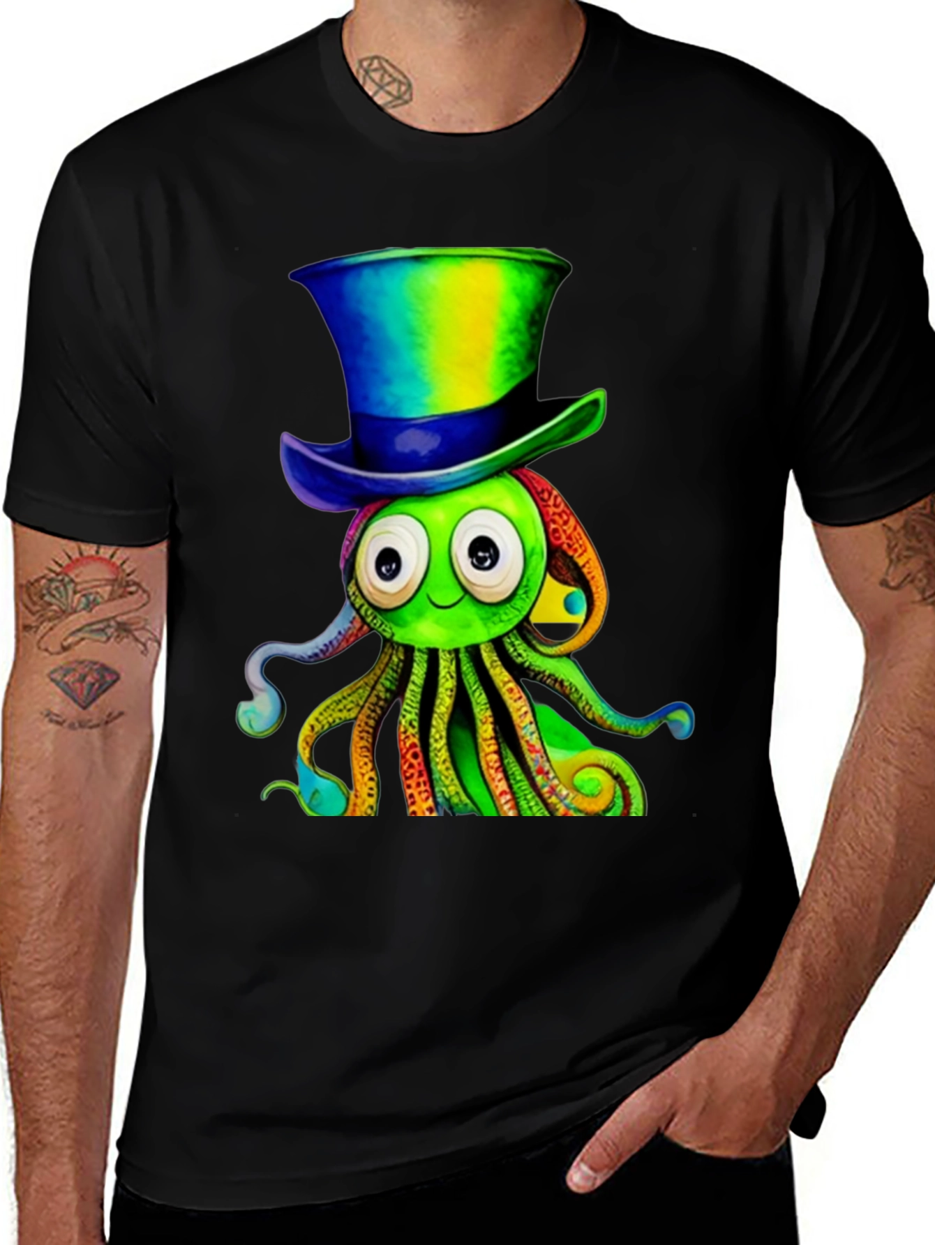 Cartoon Octopus Top Hat Graphic Tee