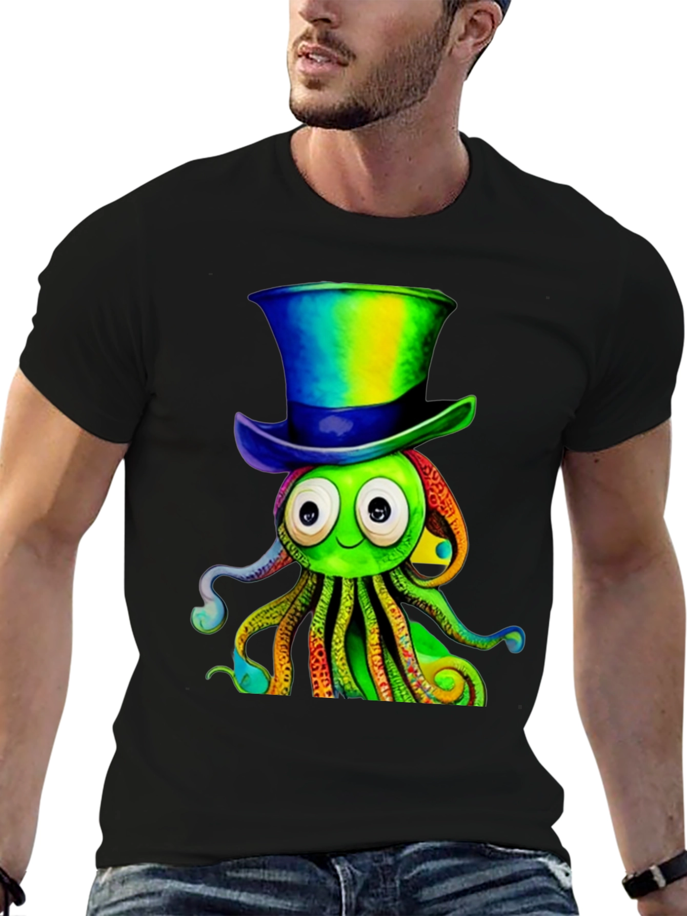 Cartoon Octopus Top Hat Graphic Tee