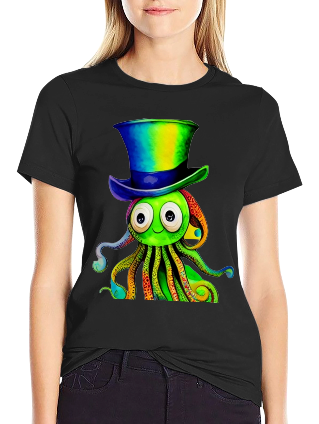 Cartoon Octopus Top Hat Graphic Tee