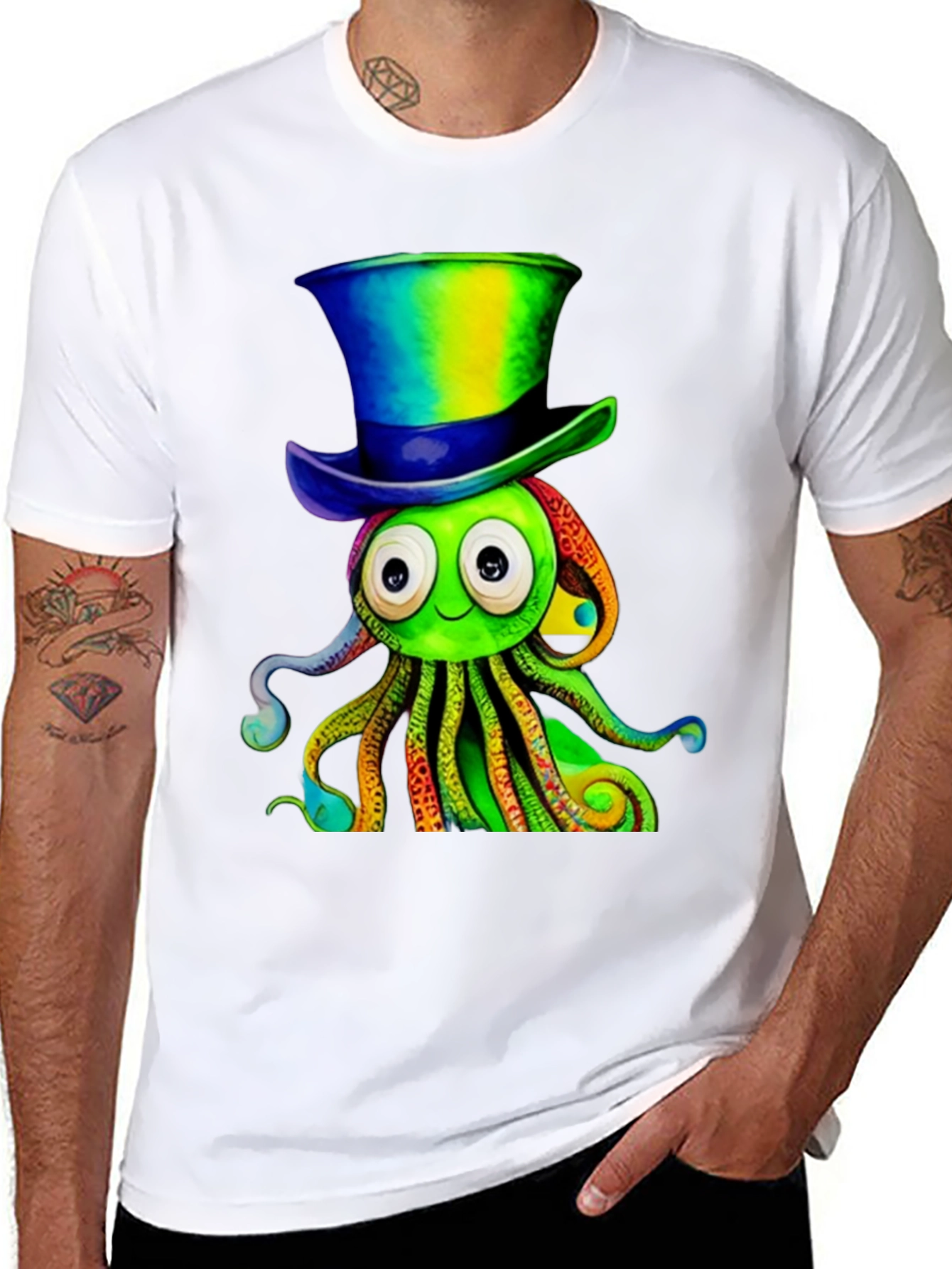 Cartoon Octopus Top Hat Graphic Tee
