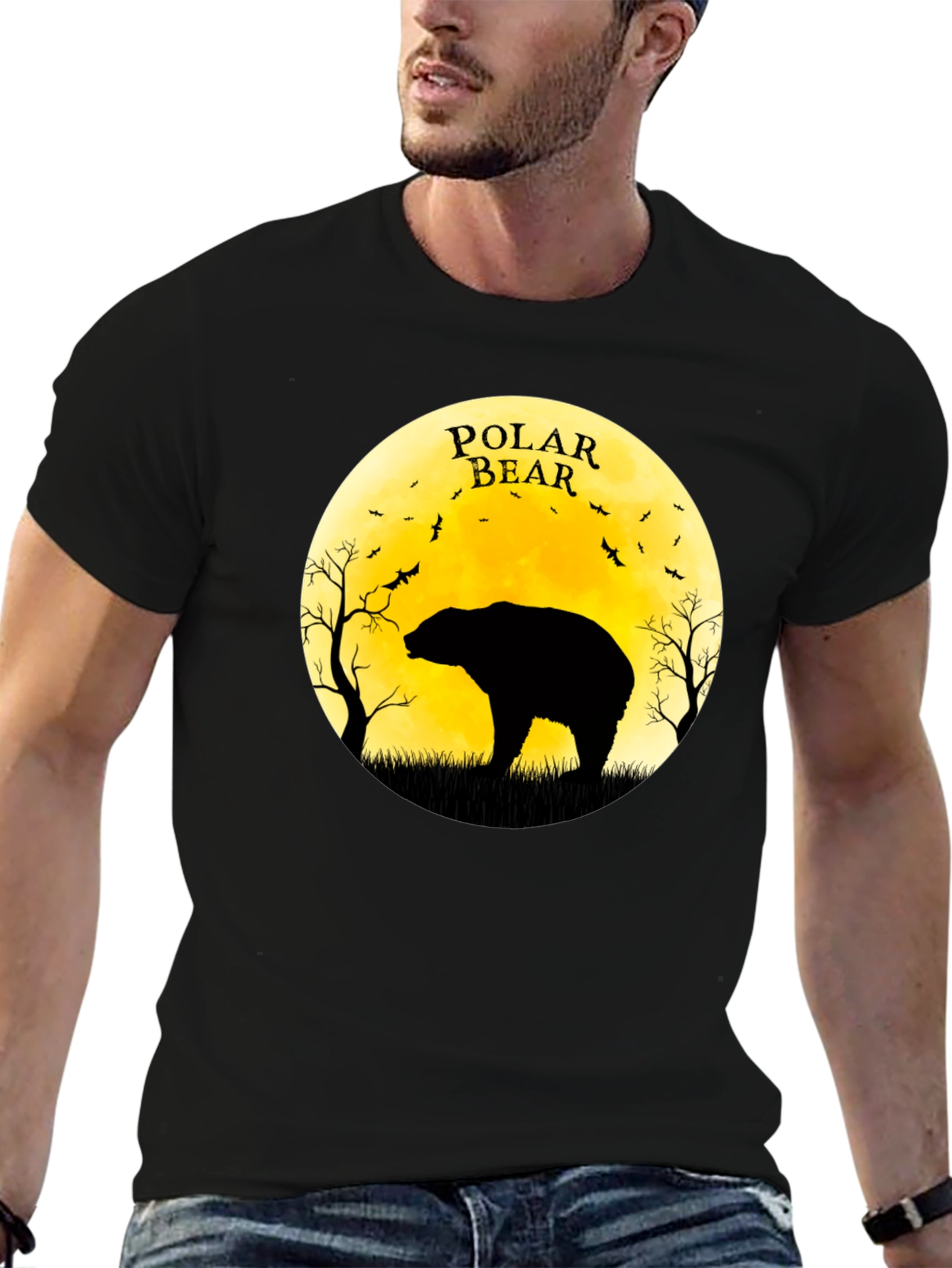 Polar Bear Silhouette Graphic Tee - Black