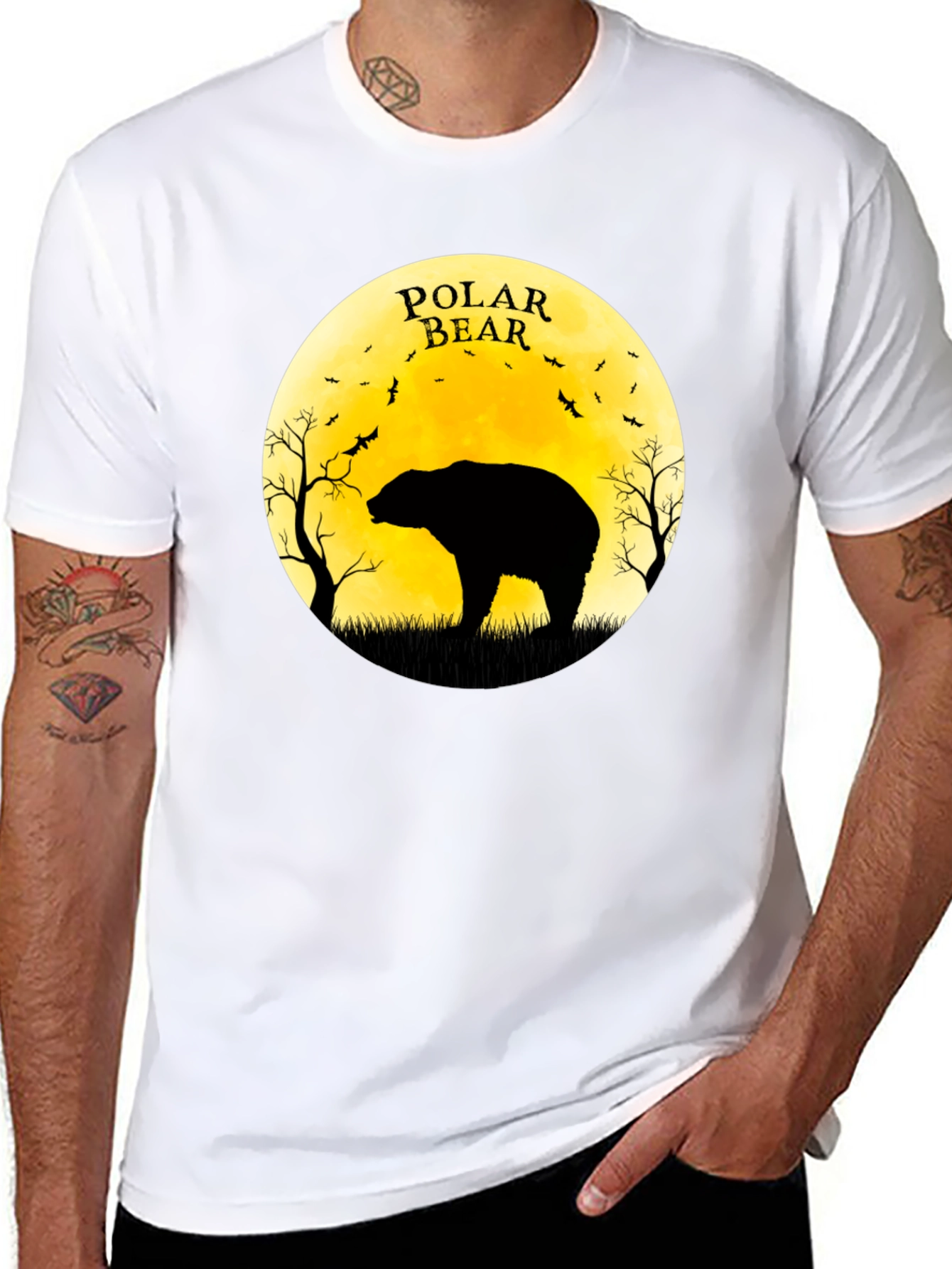 Polar Bear Silhouette Graphic Tee - Black