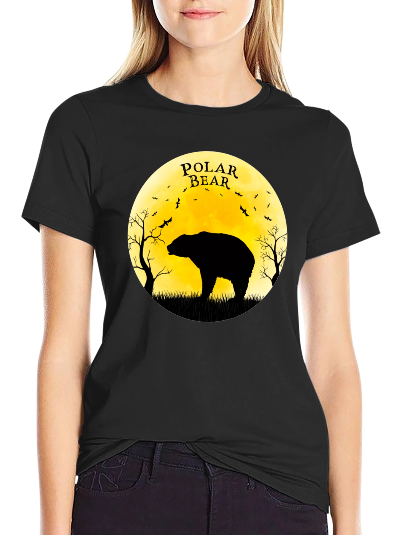 Polar Bear Silhouette Graphic Tee - Black