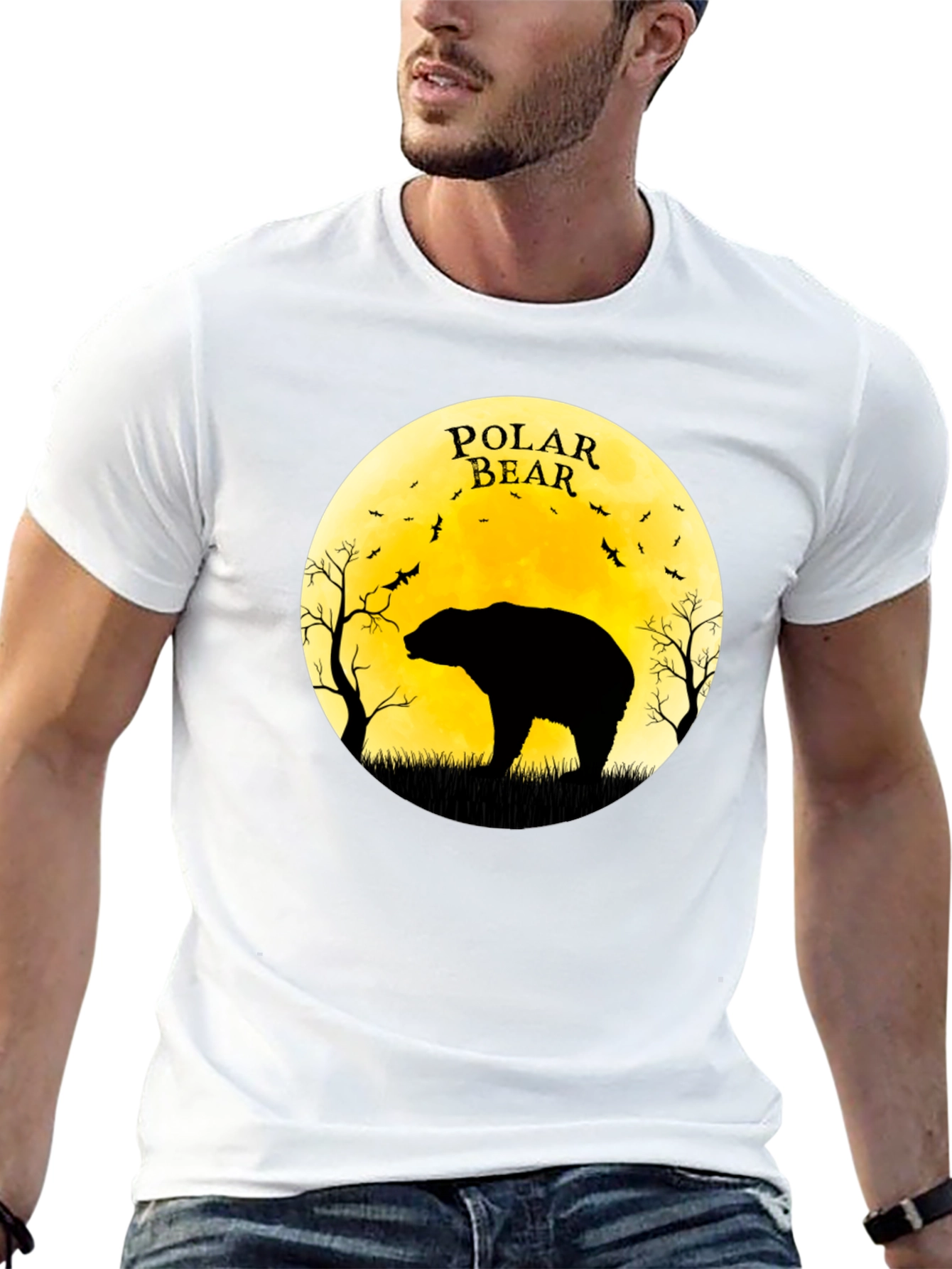 Polar Bear Silhouette Graphic Tee - Black