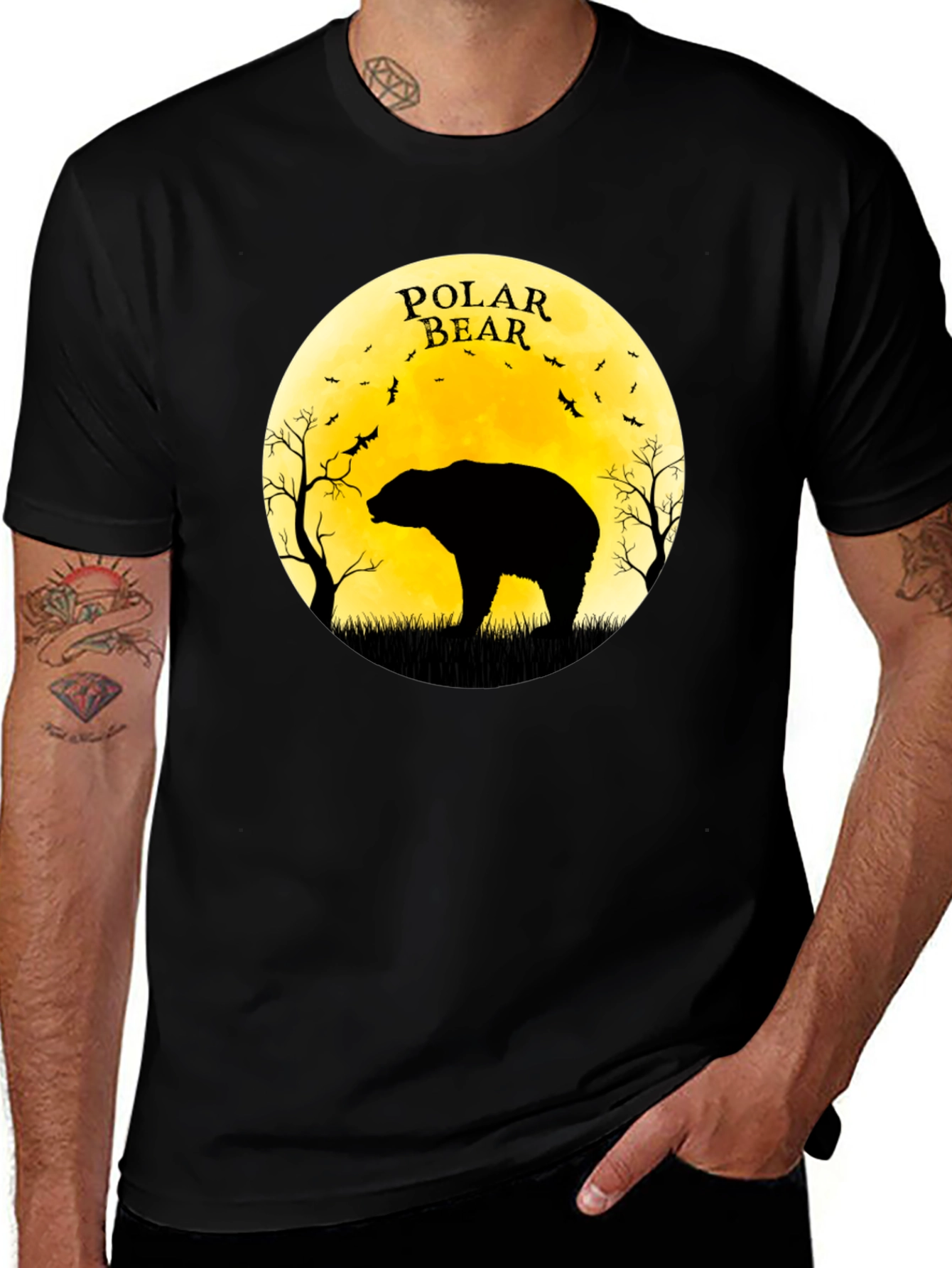 Polar Bear Silhouette Graphic Tee - Black