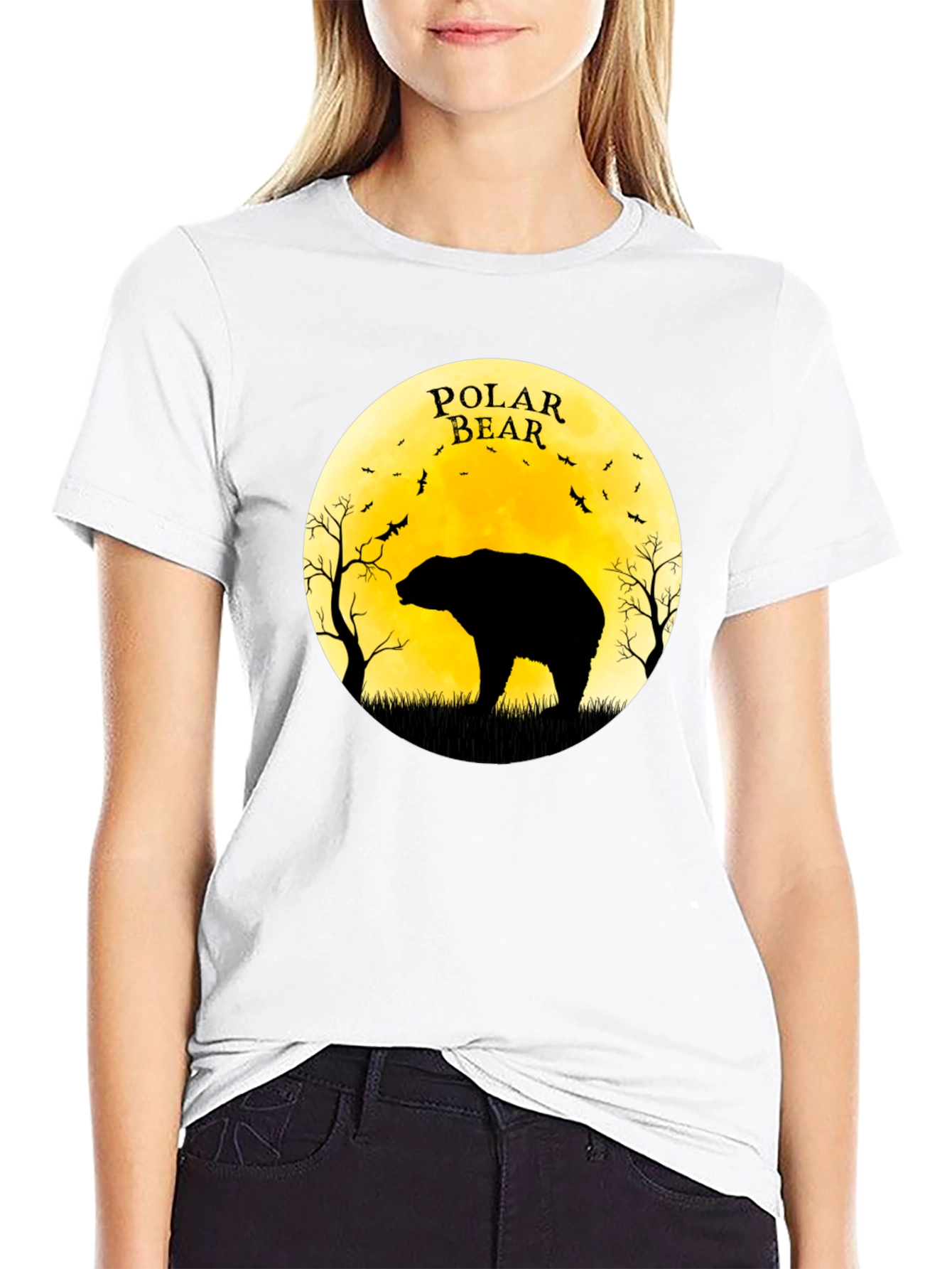 Polar Bear Silhouette Graphic Tee - Black