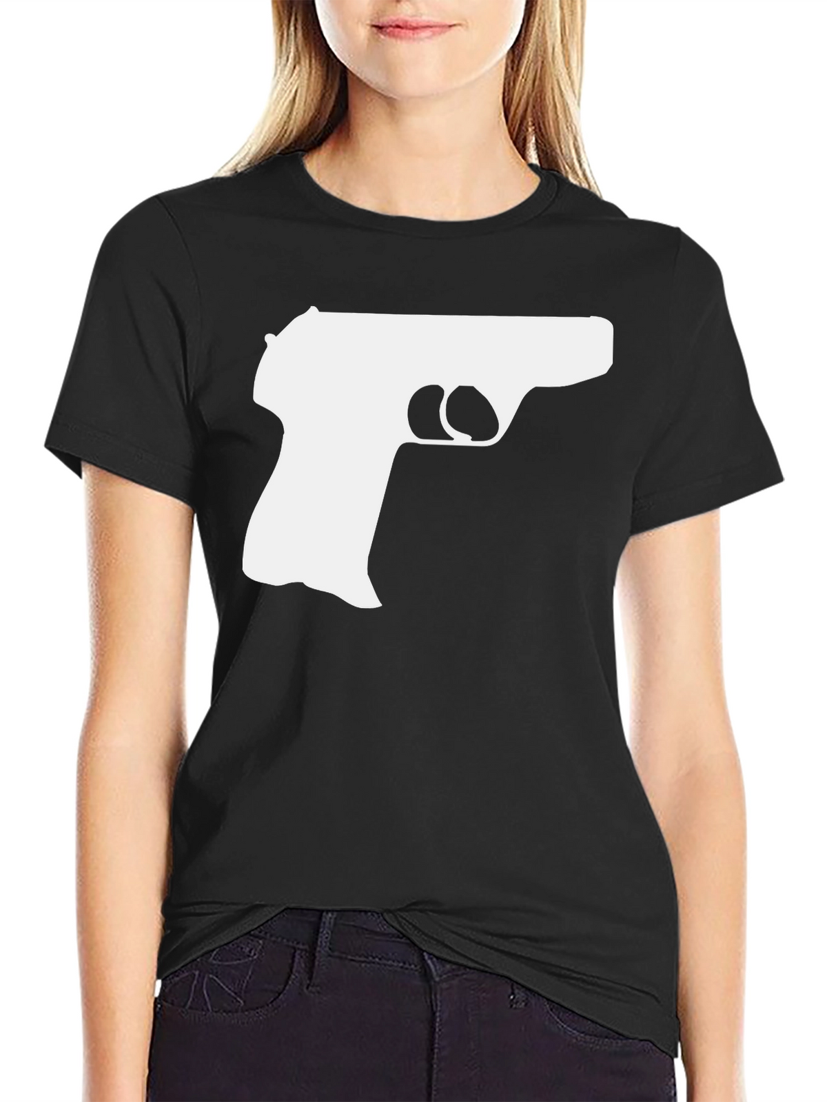 Gun Silhouette Graphic Tee - Black Cotton T-Shirt