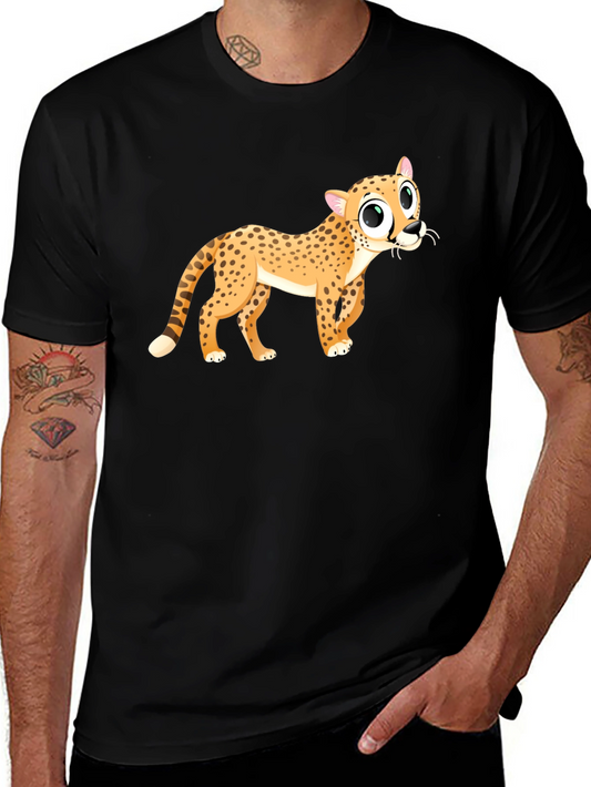 Cheetah Cartoon Graphic Black T-Shirt