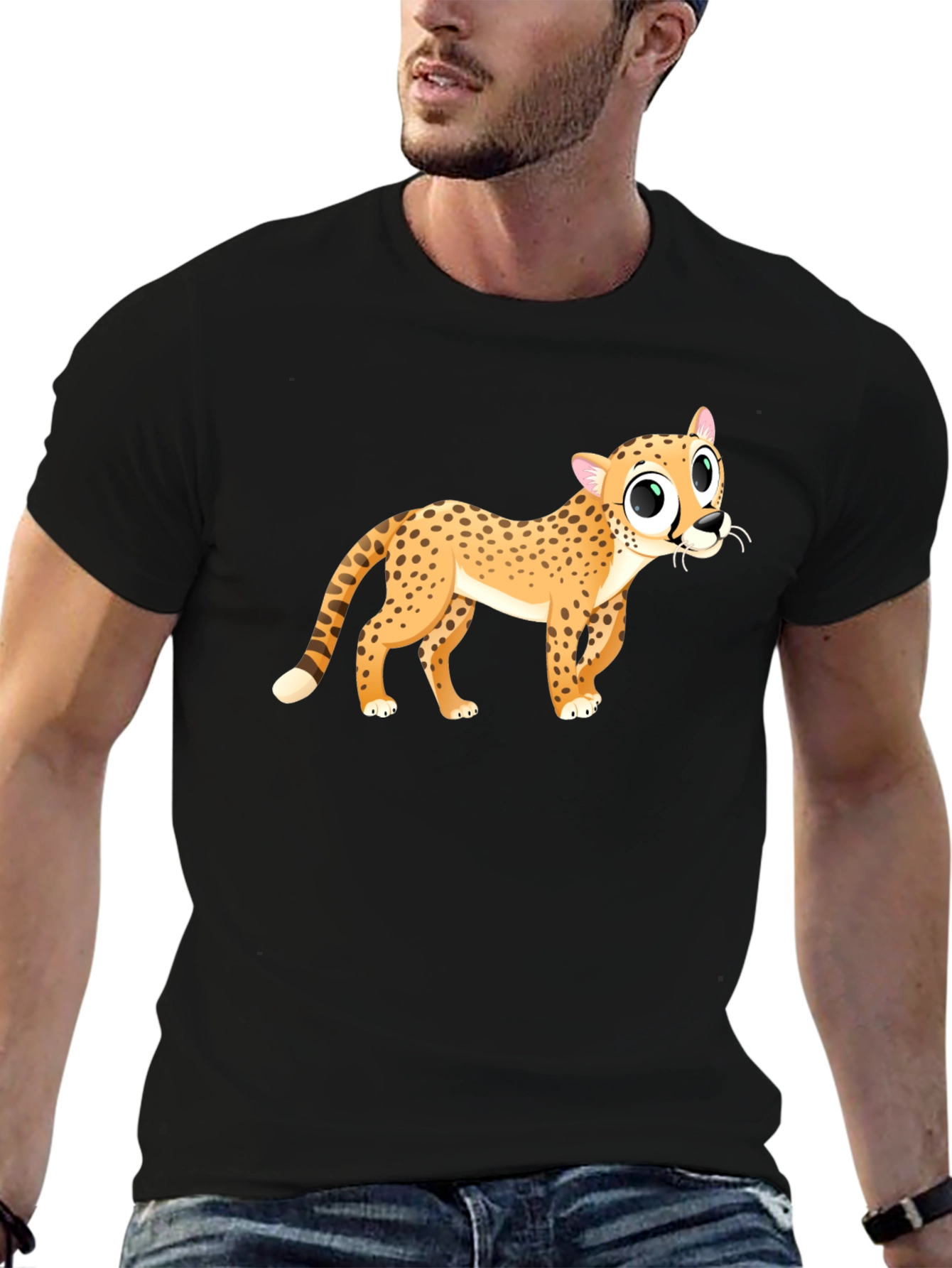 Cheetah Cartoon Graphic Black T-Shirt