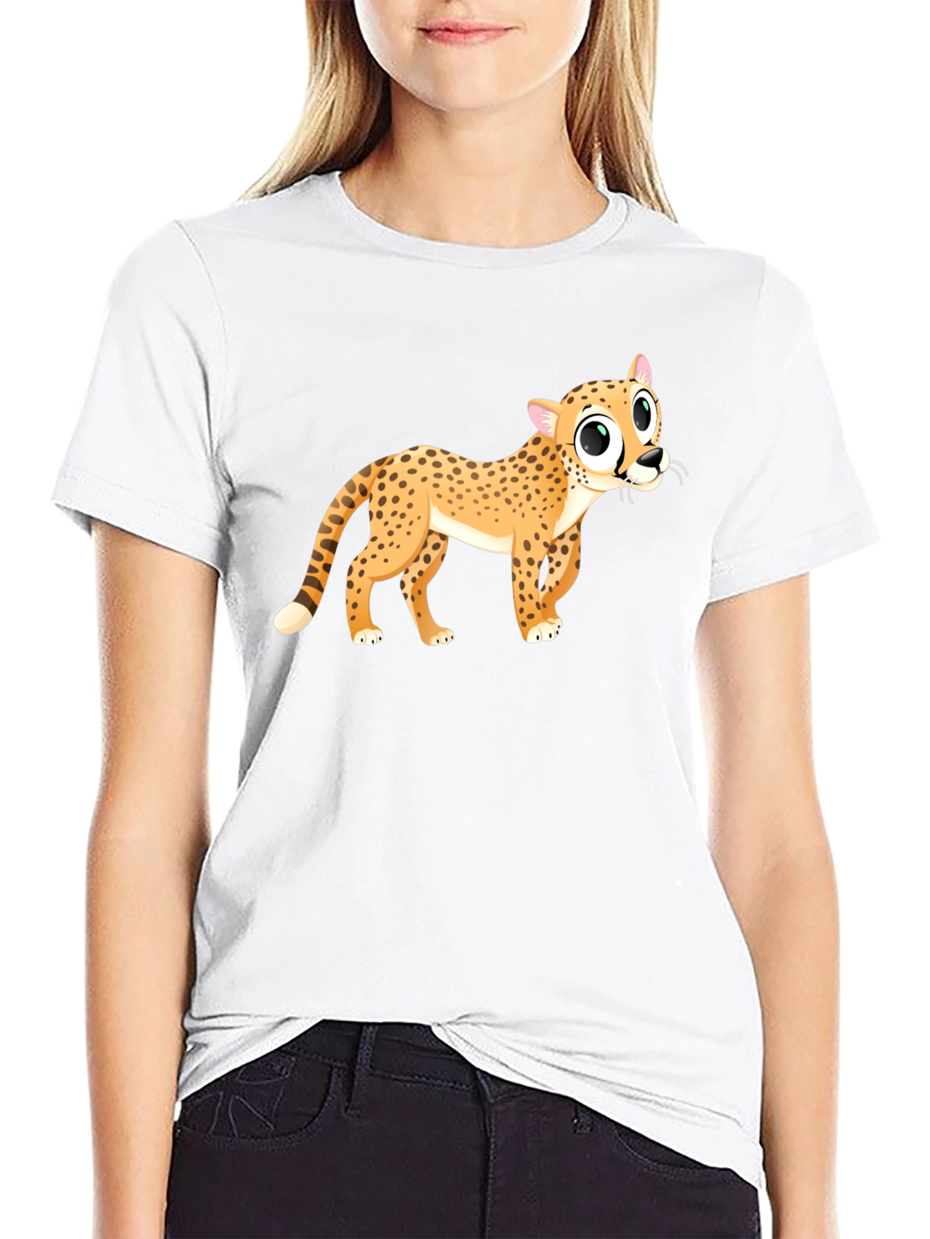 Cheetah Cartoon Graphic Black T-Shirt