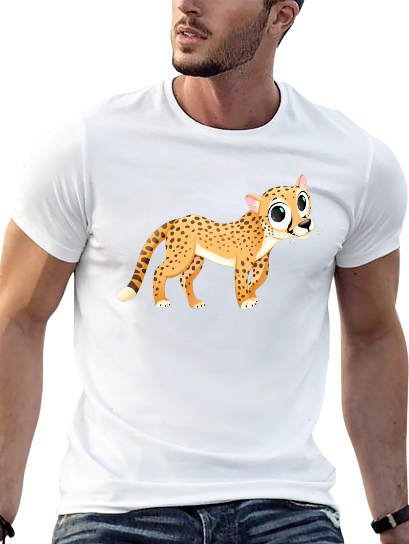 Cheetah Cartoon Graphic Black T-Shirt