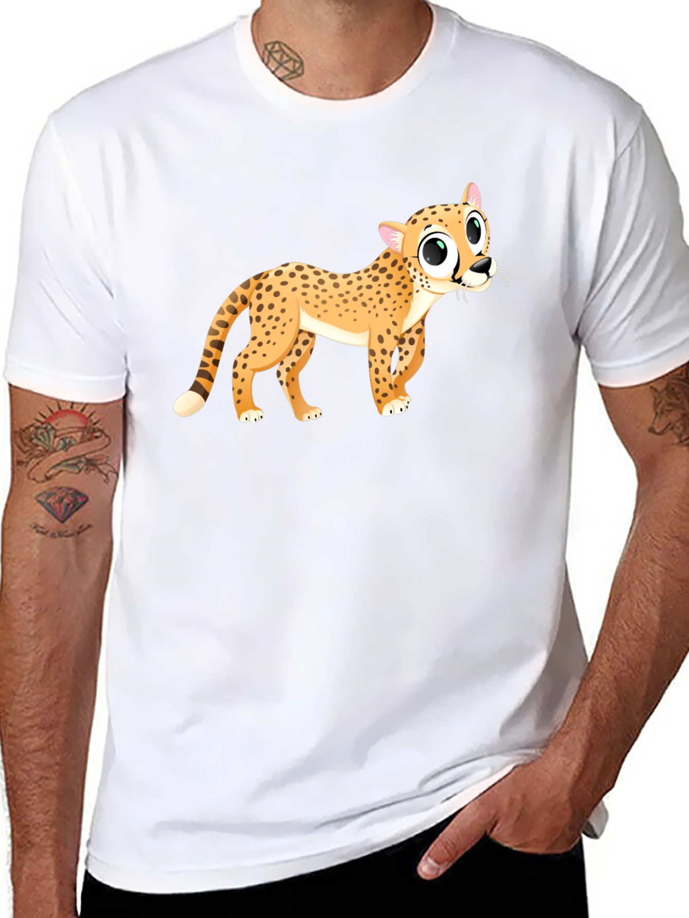 Cheetah Cartoon Graphic Black T-Shirt