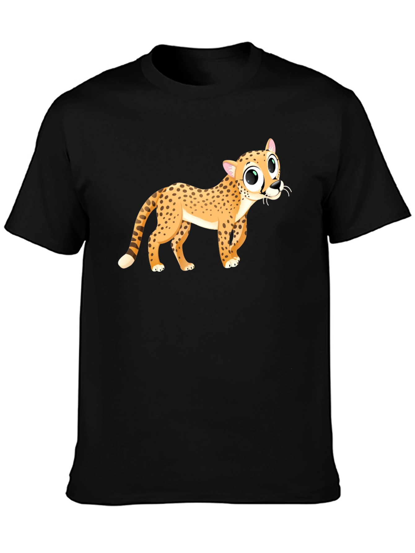 Cheetah Cartoon Graphic Black T-Shirt