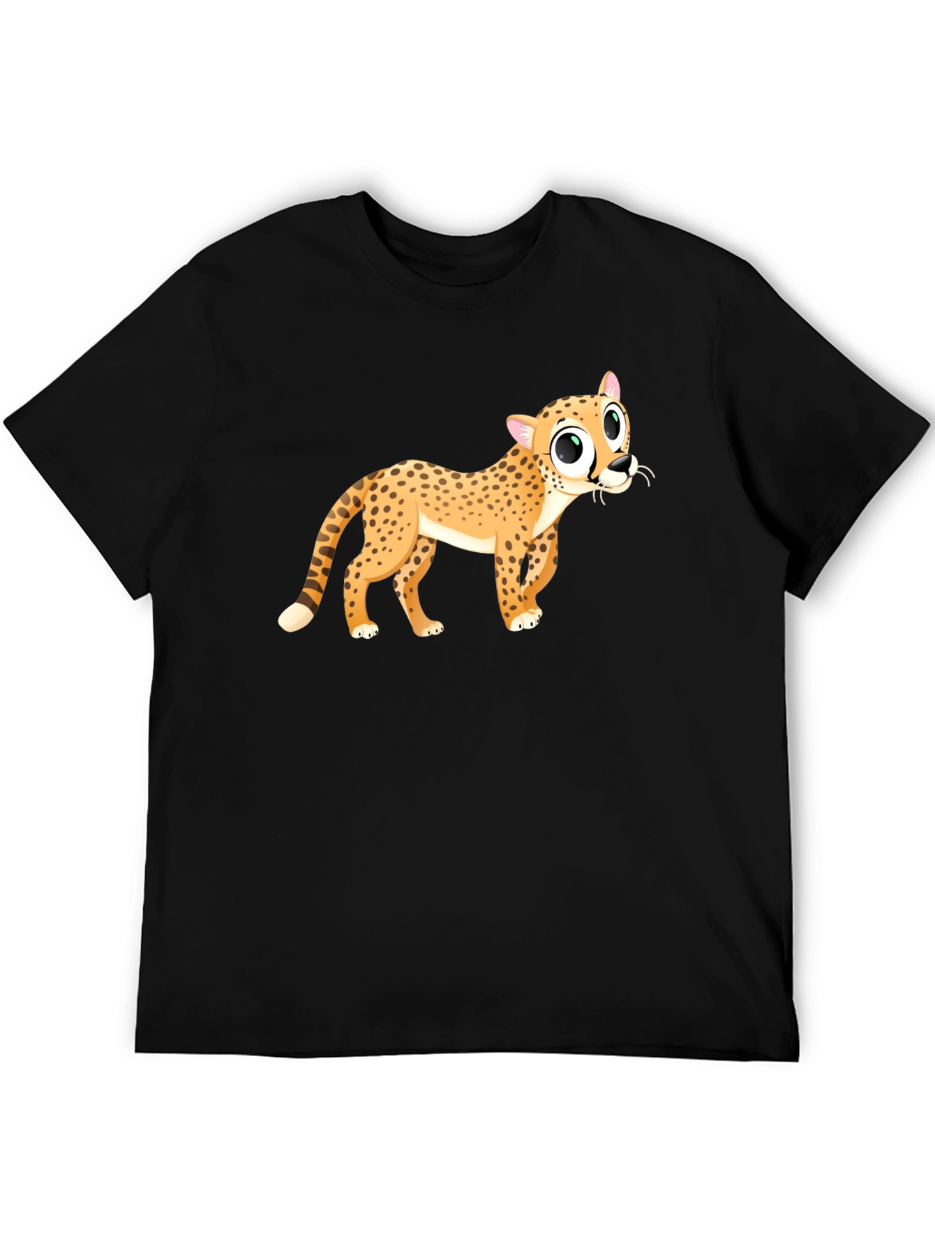 Cheetah Cartoon Graphic Black T-Shirt