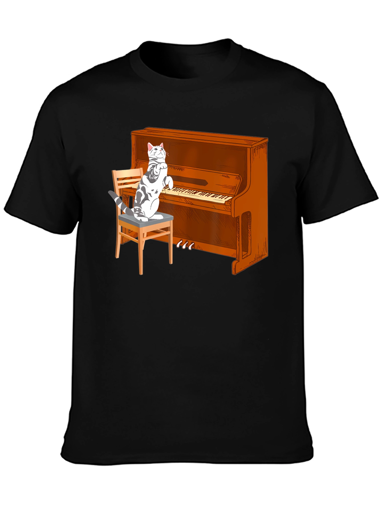 Cat Playing Piano Graphic T-Shirt