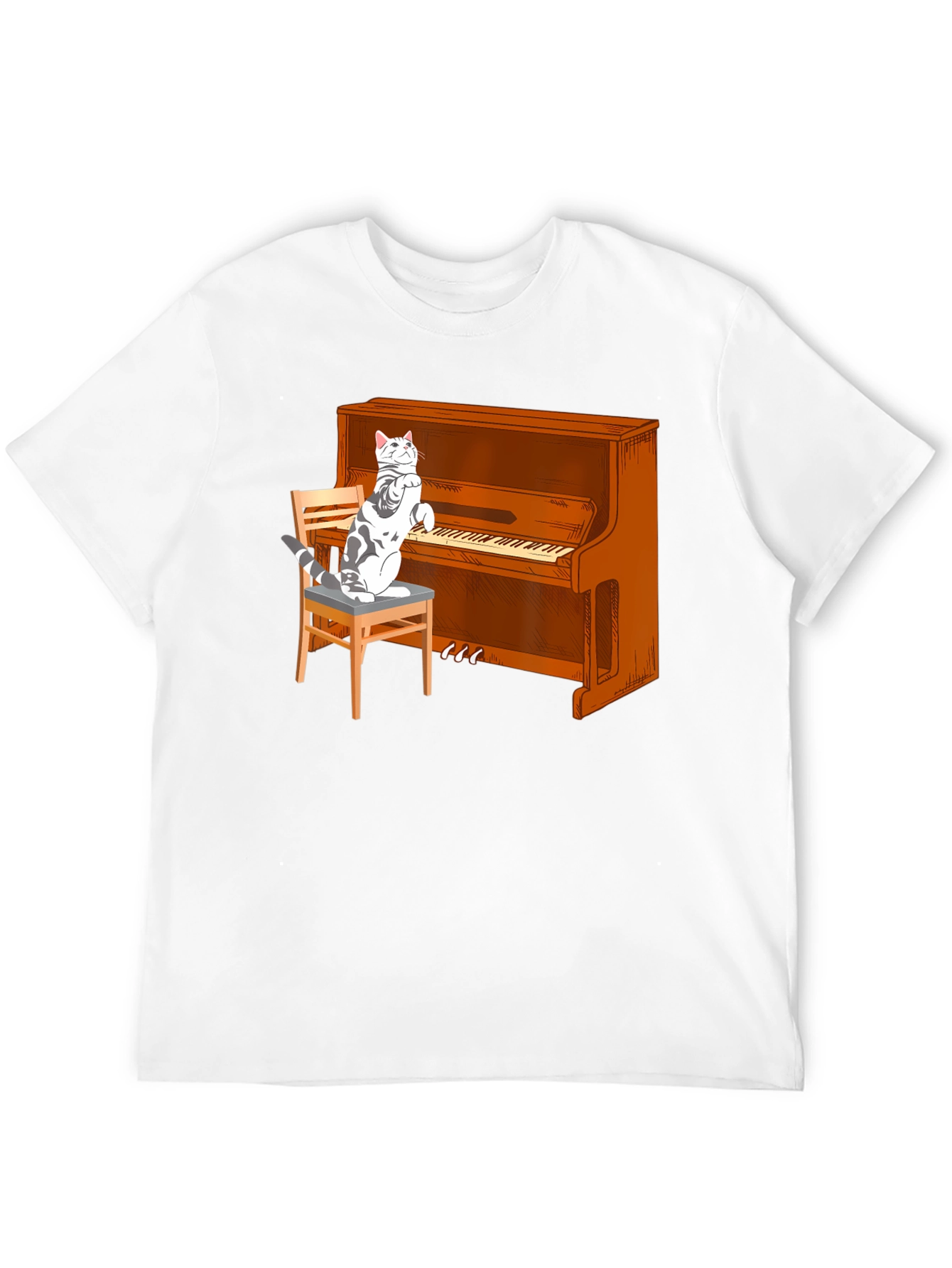 Cat Playing Piano Graphic T-Shirt