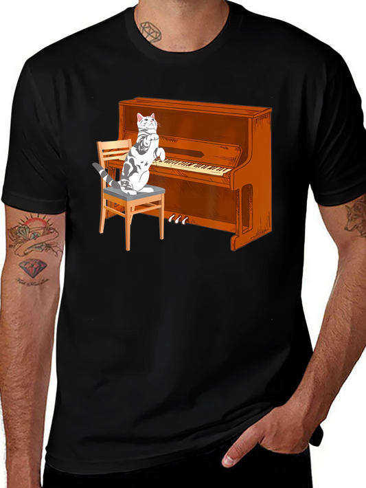 Cat Playing Piano Graphic T-Shirt