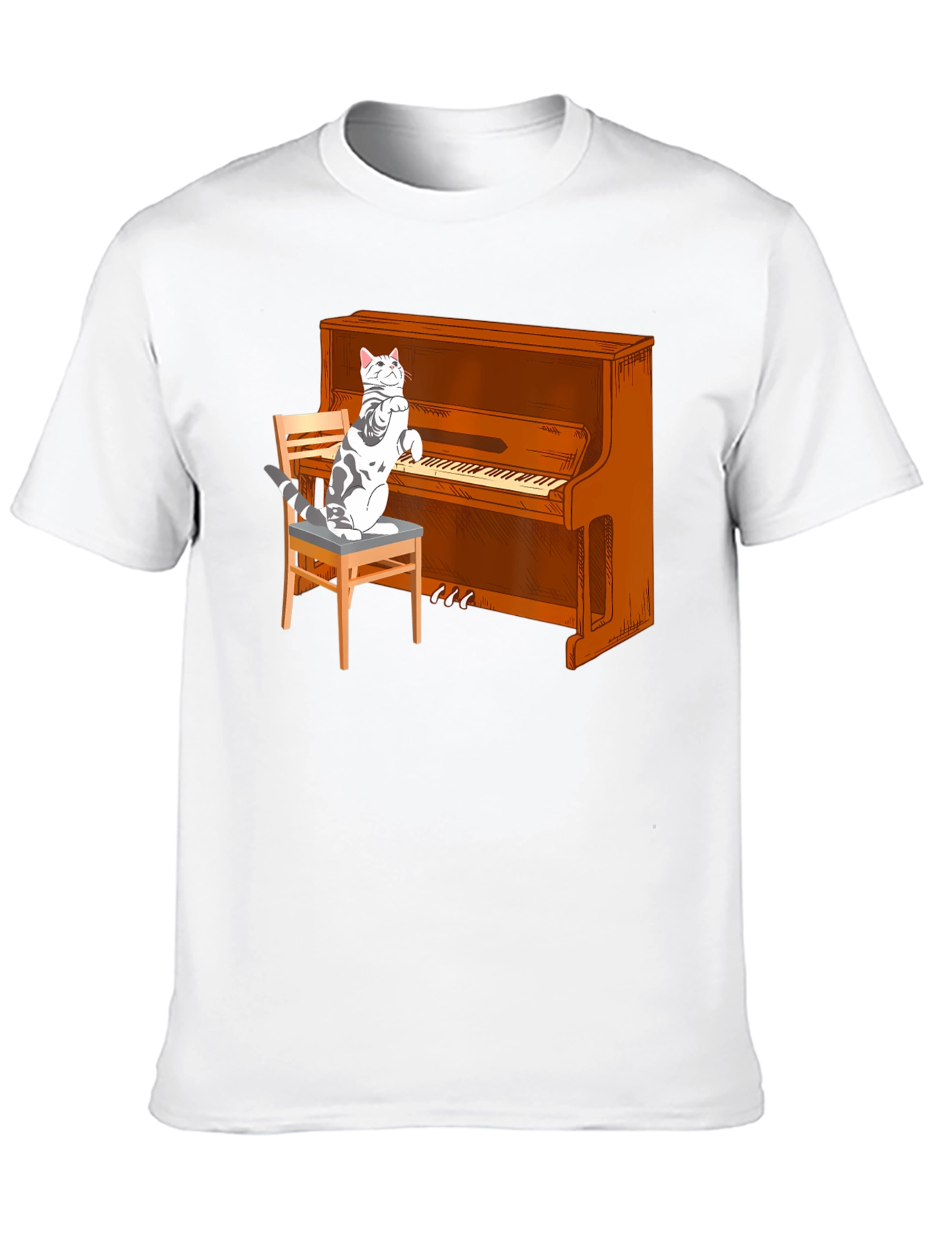 Cat Playing Piano Graphic T-Shirt
