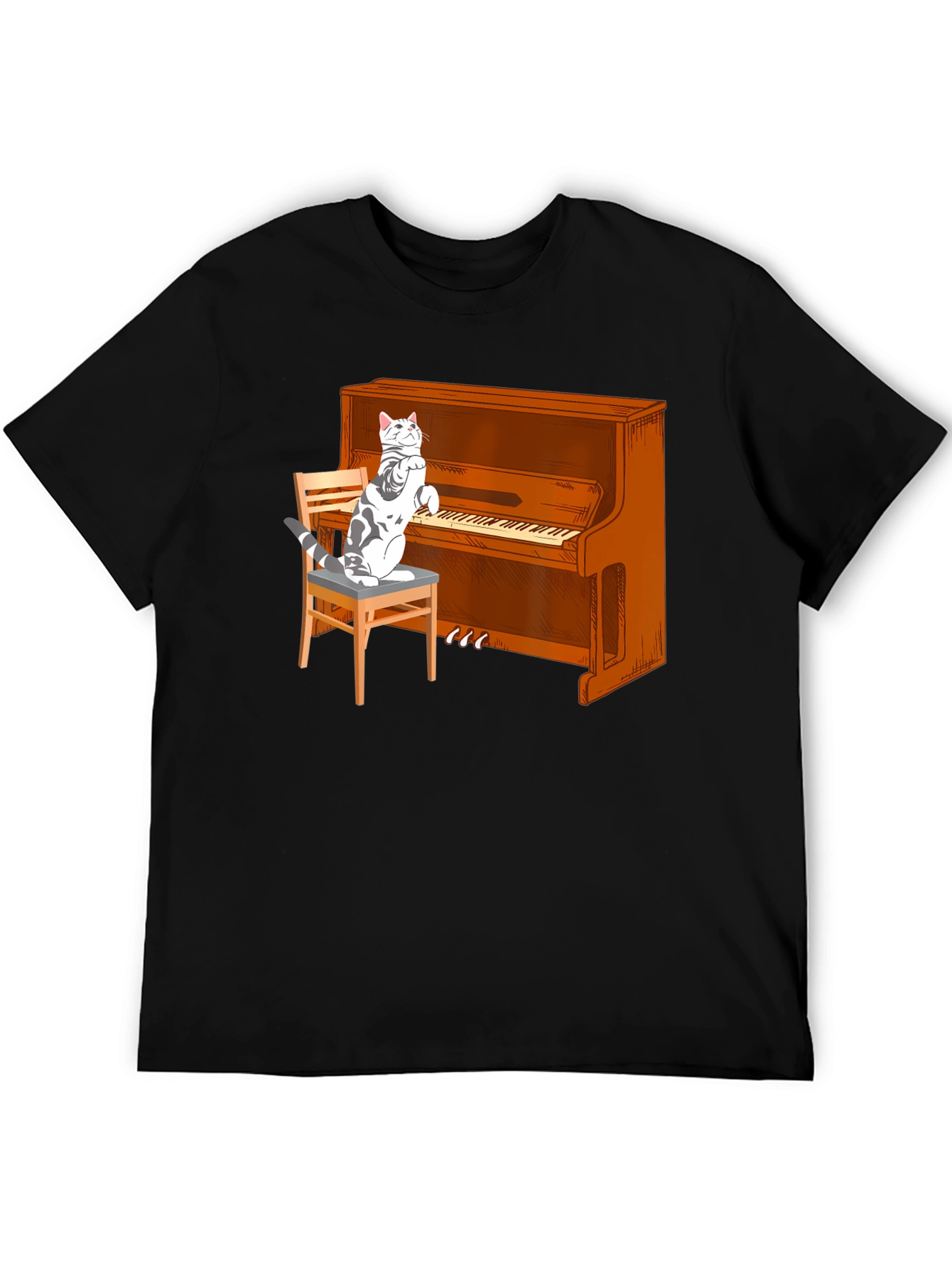 Cat Playing Piano Graphic T-Shirt