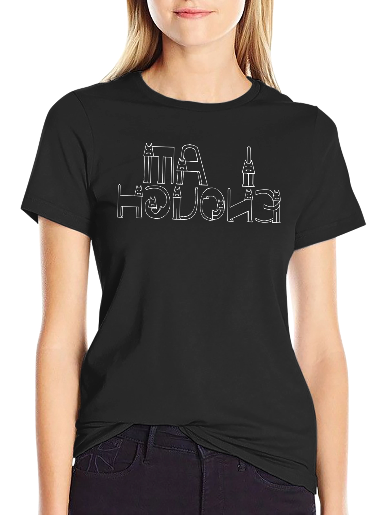 Cat Alphabet T-Shirt - Black Cotton Tee