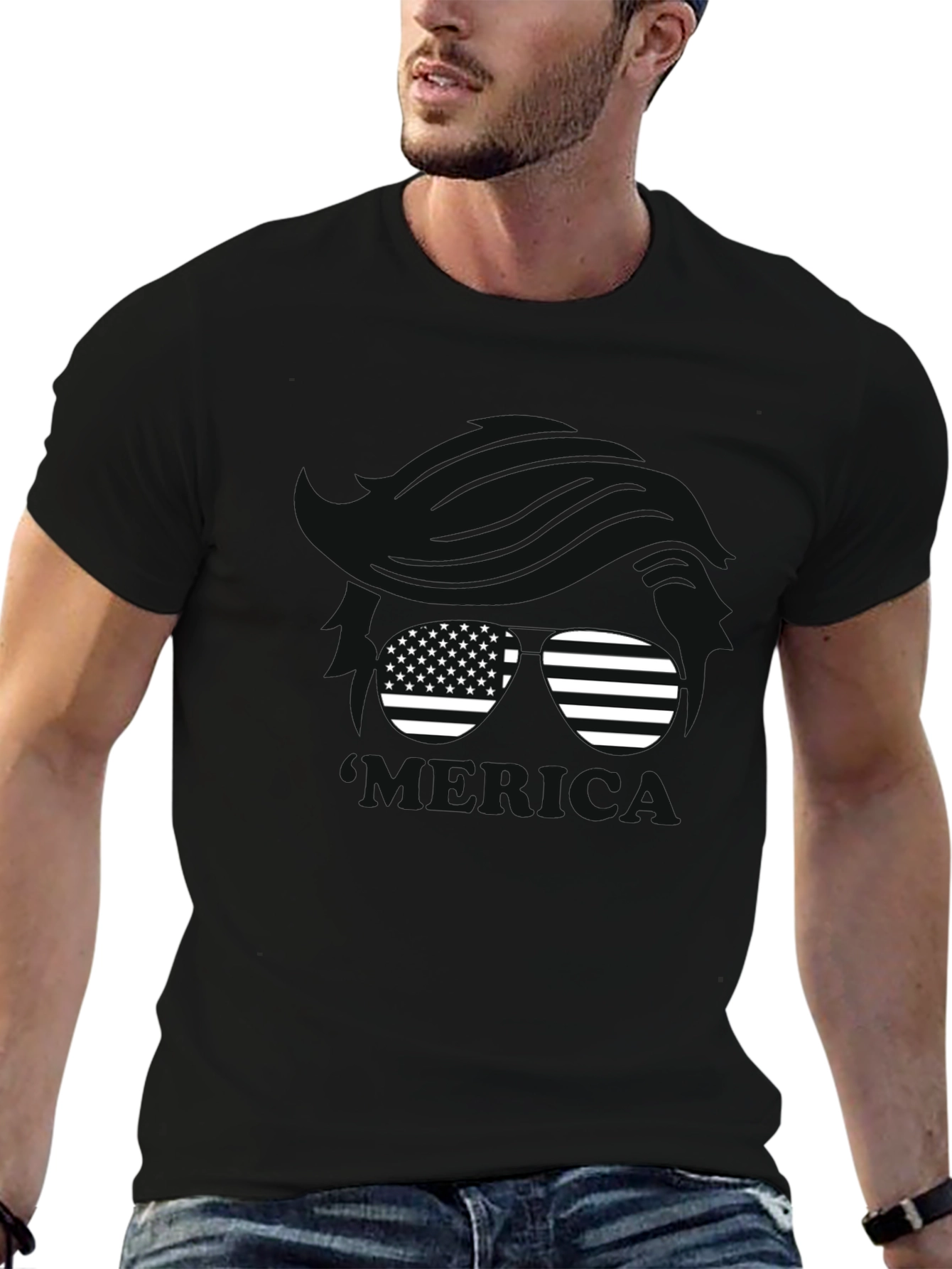 USA Flag Sunglasses Graphic T-Shirt - Patriotic Style