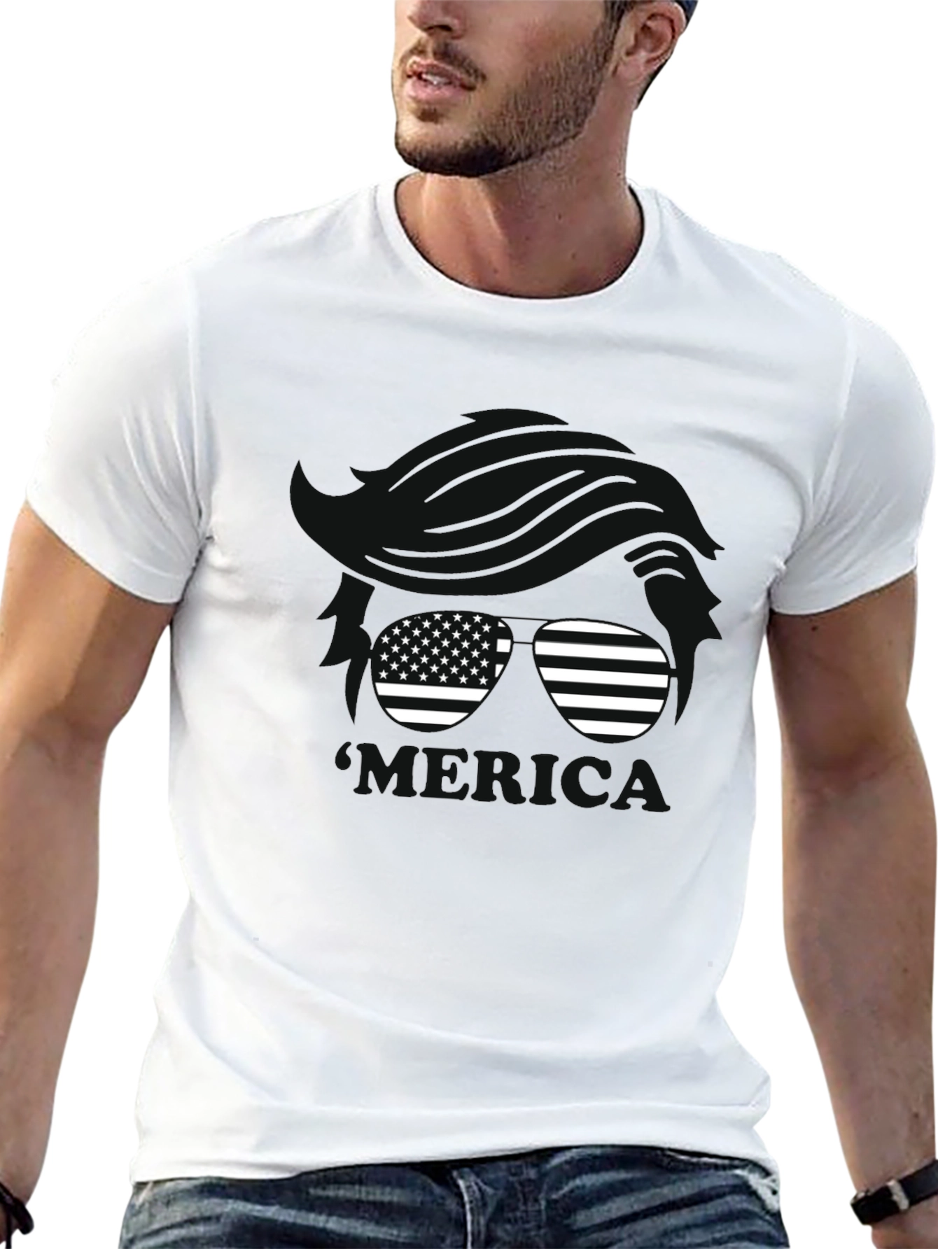USA Flag Sunglasses Graphic T-Shirt - Patriotic Style
