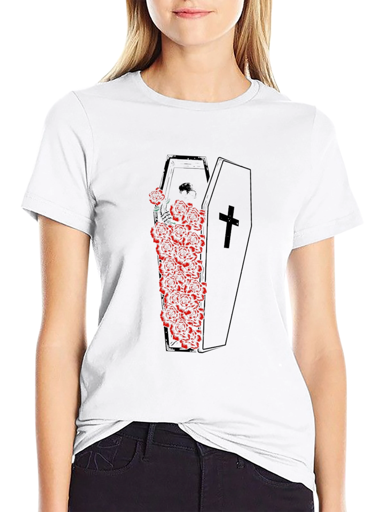 Gothic Coffin Roses Graphic Tee