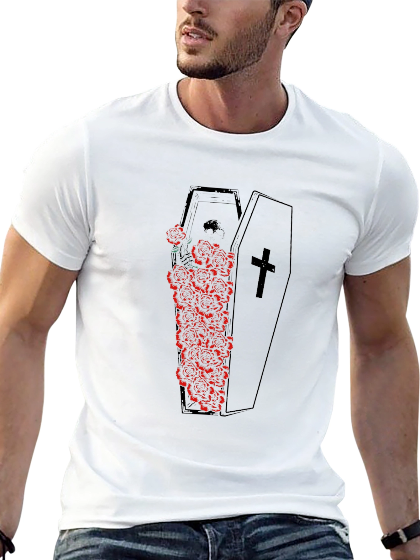 Gothic Coffin Roses Graphic Tee