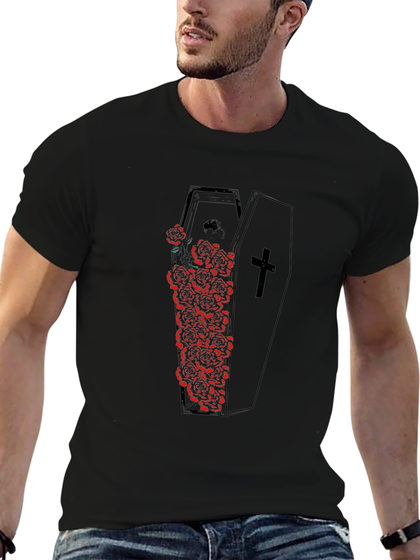 Gothic Coffin Roses Graphic Tee