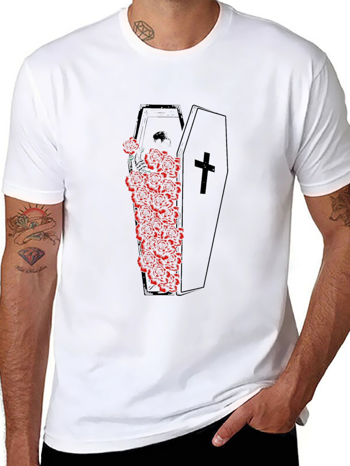 Gothic Coffin Roses Graphic Tee