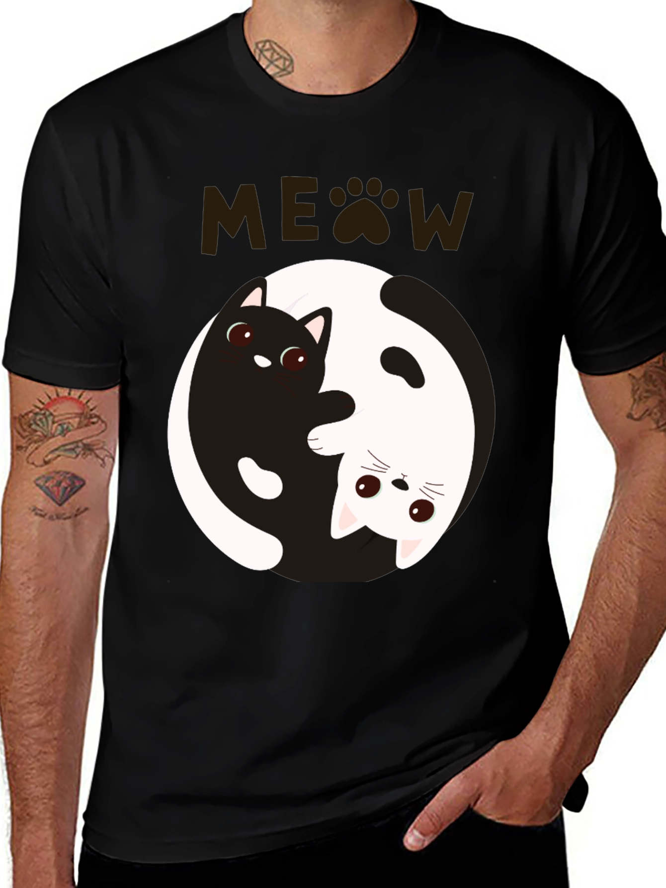 Yin Yang Cat T-Shirt - Meow Design