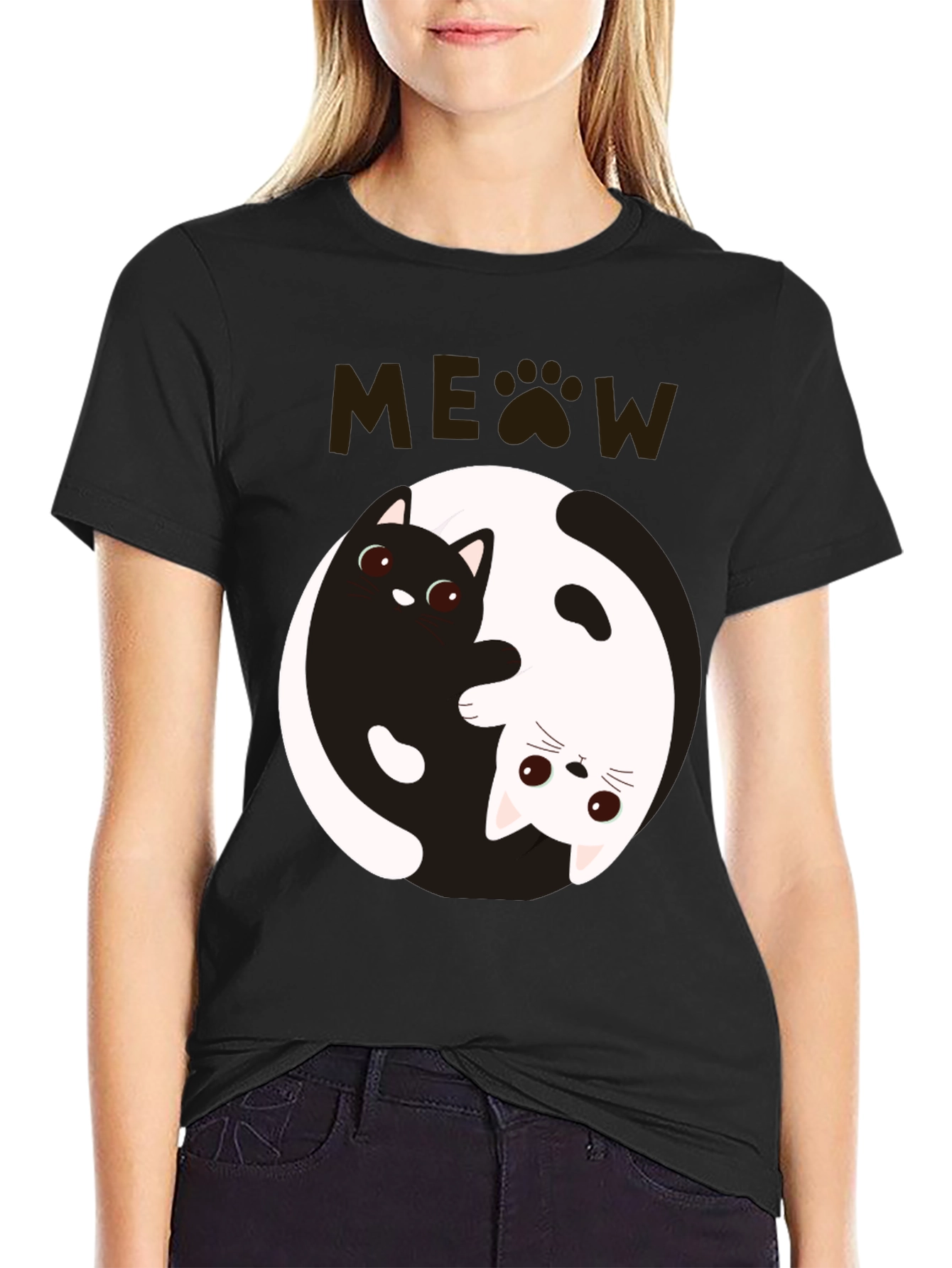 Yin Yang Cat T-Shirt - Meow Design