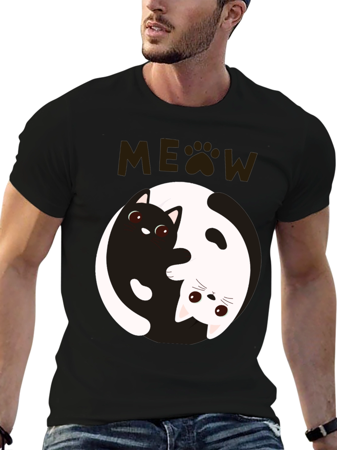 Yin Yang Cat T-Shirt - Meow Design