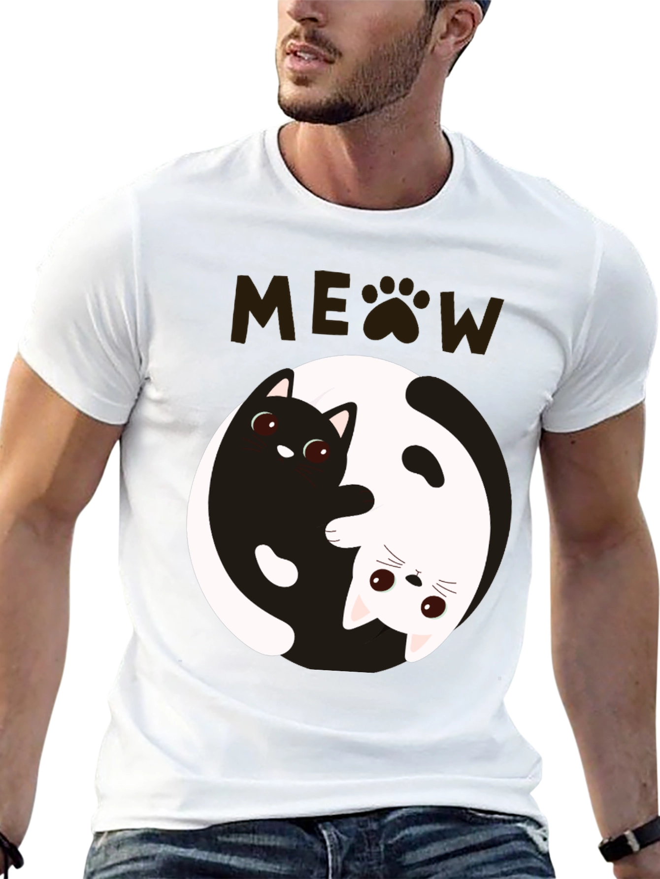 Yin Yang Cat T-Shirt - Meow Design