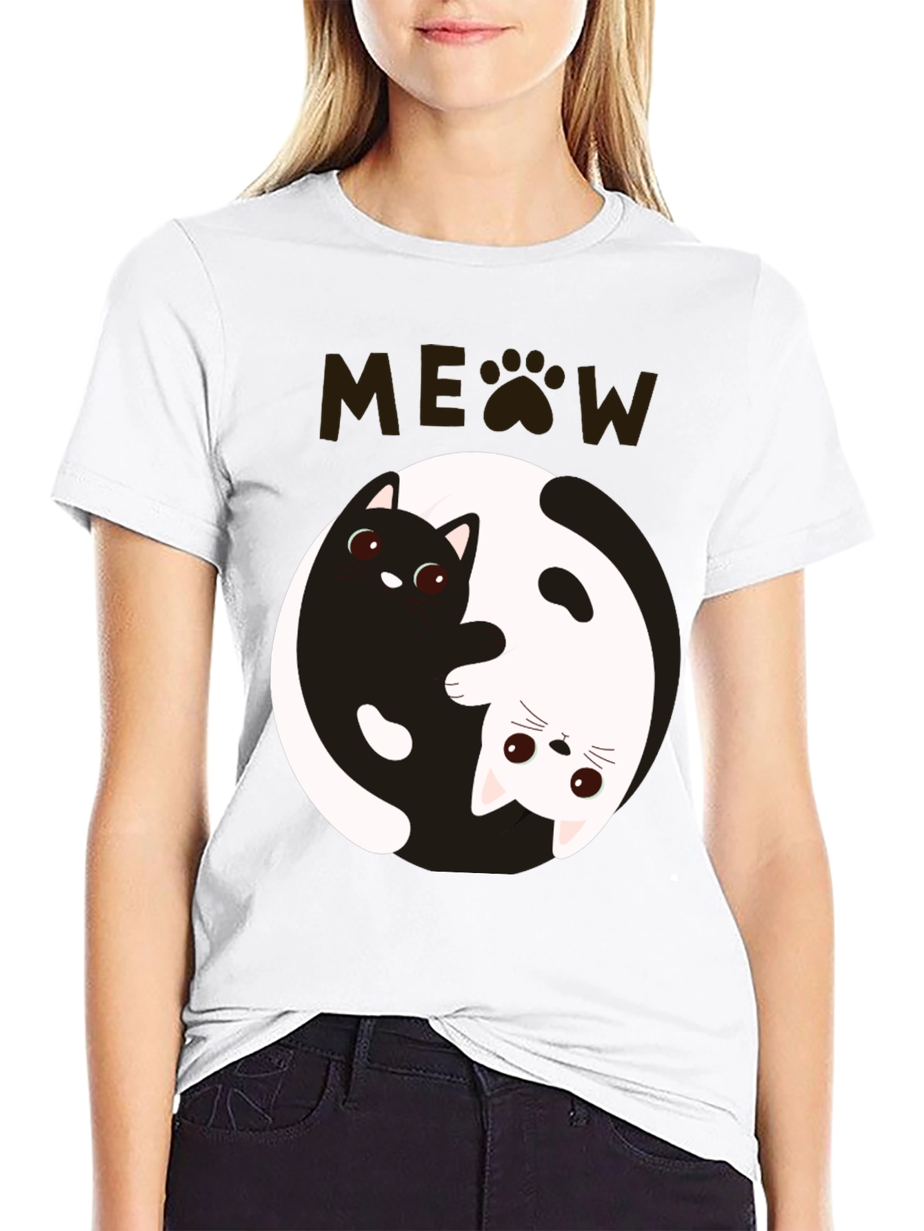 Yin Yang Cat T-Shirt - Meow Design