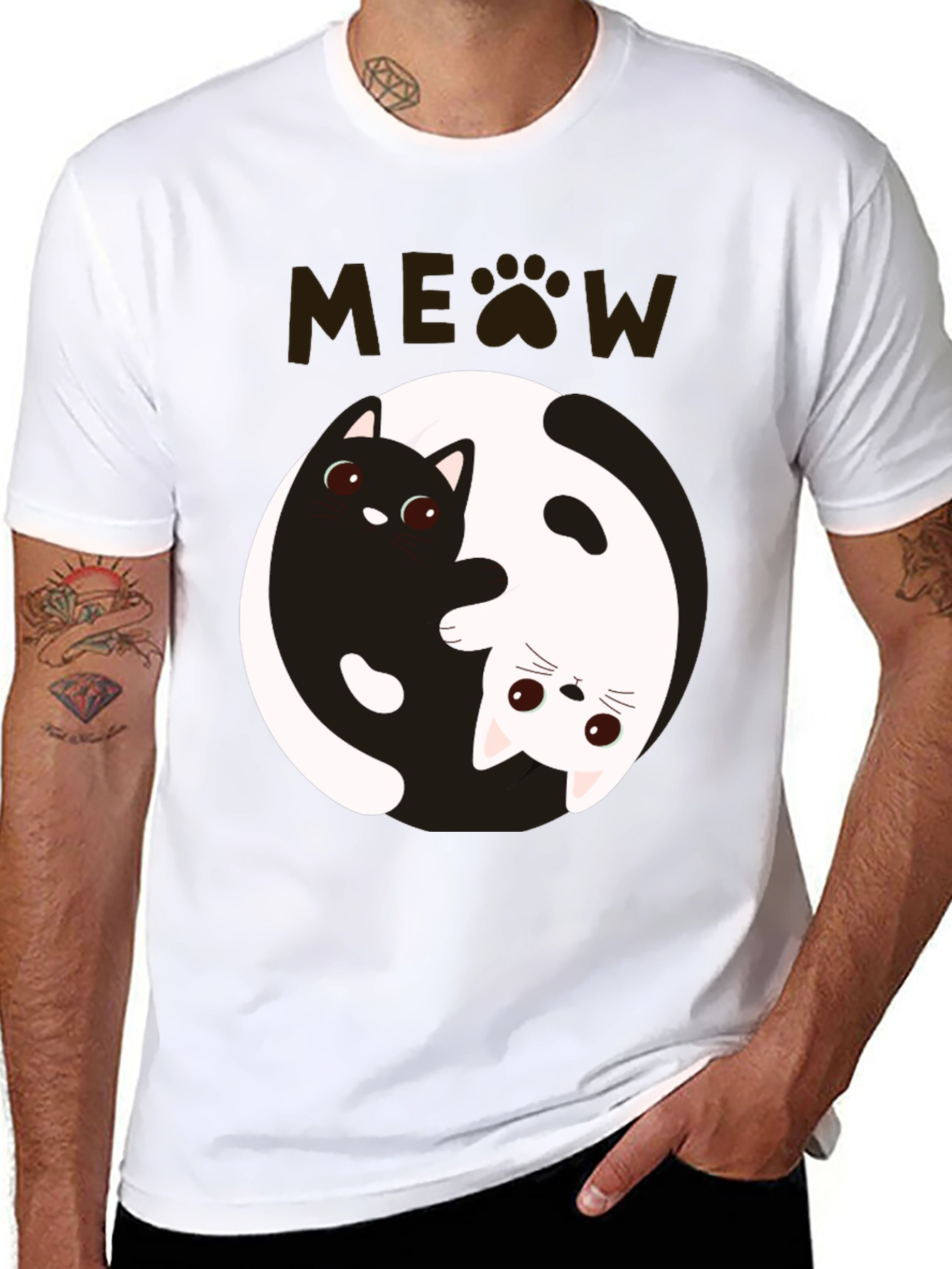 Yin Yang Cat T-Shirt - Meow Design