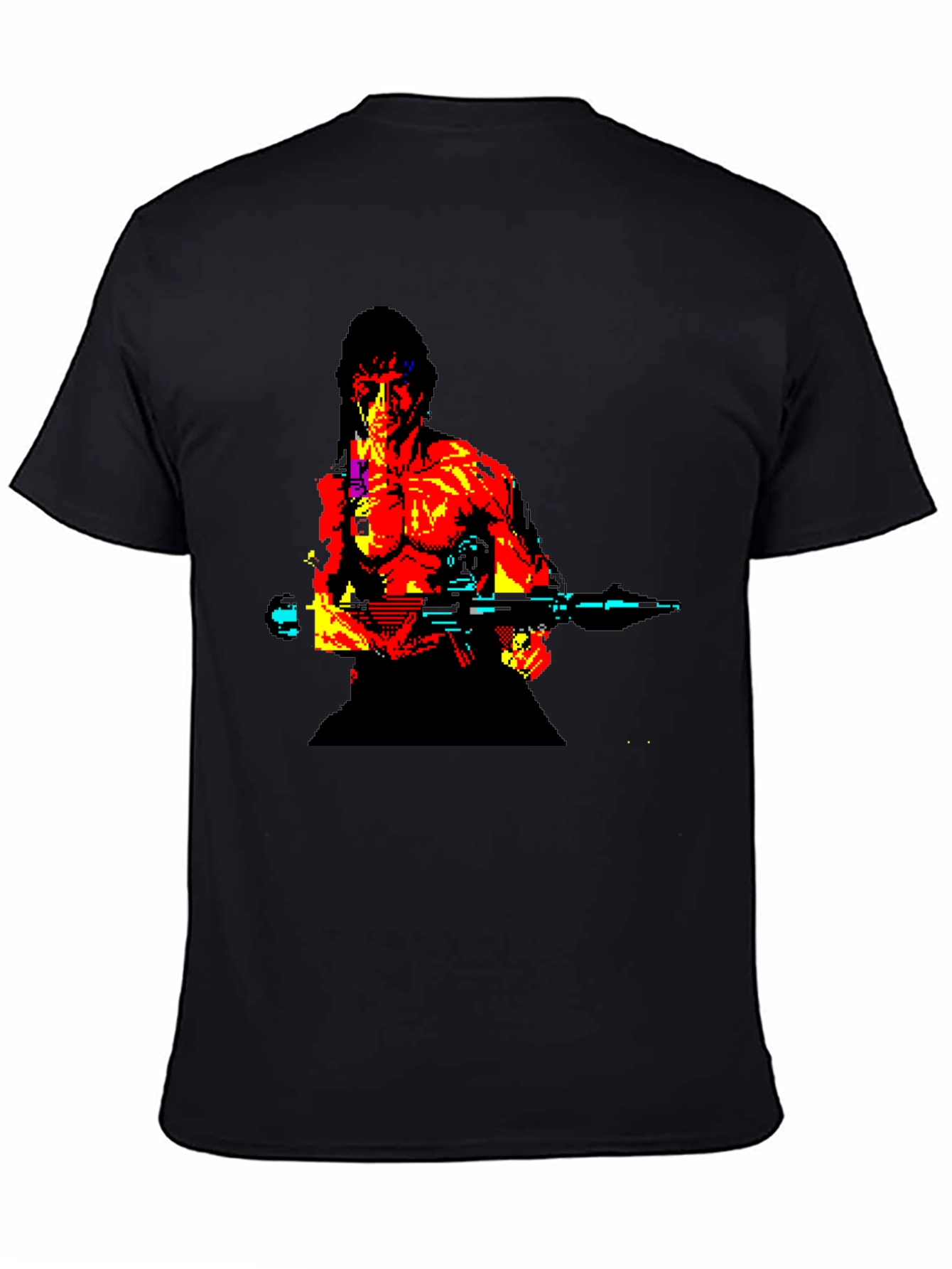 Retro Rambo Pixel Art T-Shirt - Black