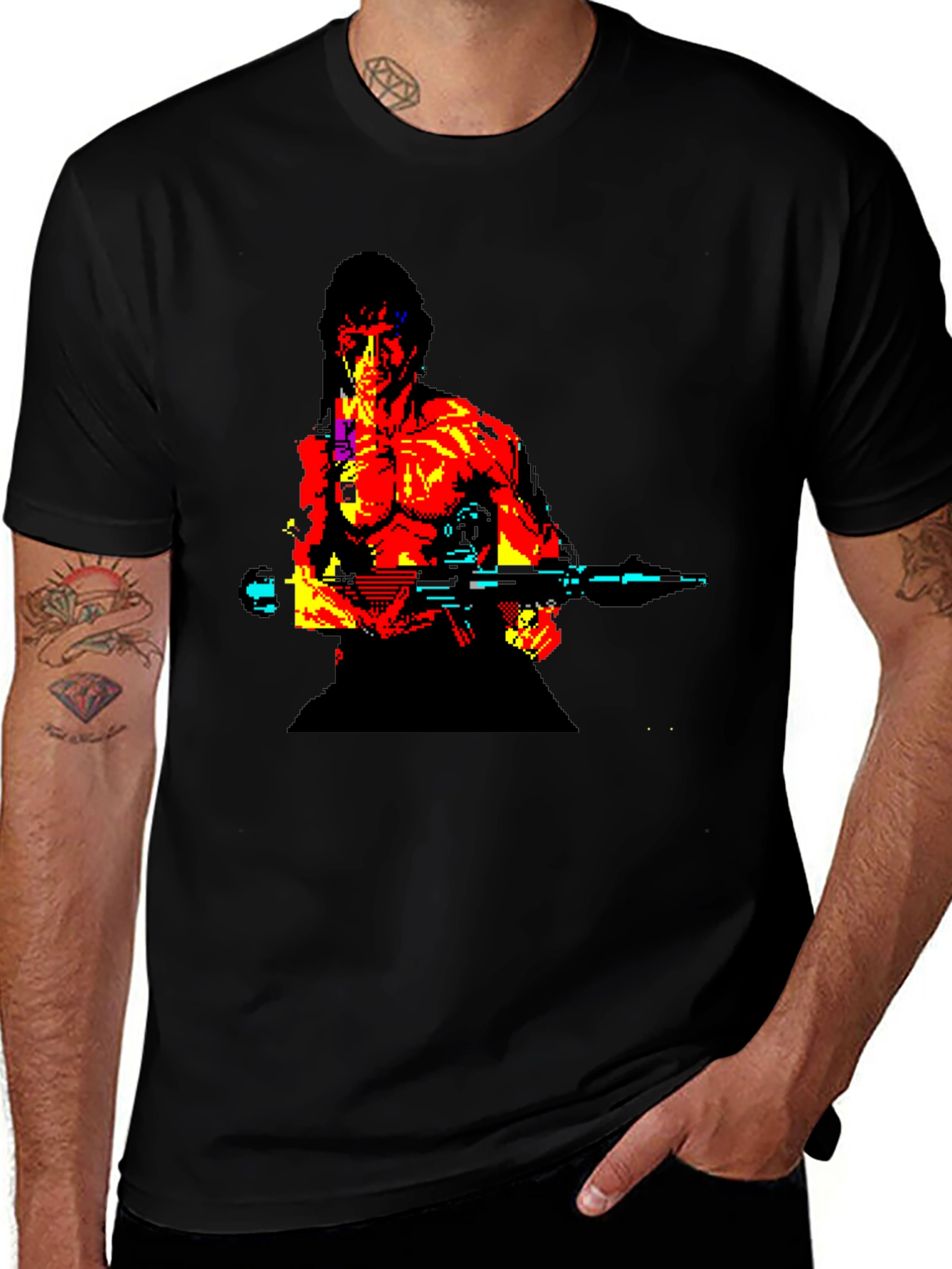 Retro Rambo Pixel Art T-Shirt - Black