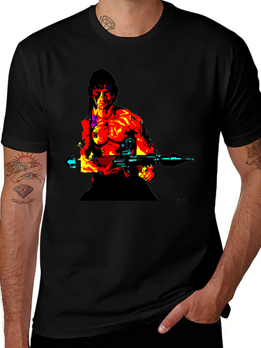 Retro Rambo Pixel Art T-Shirt - Black