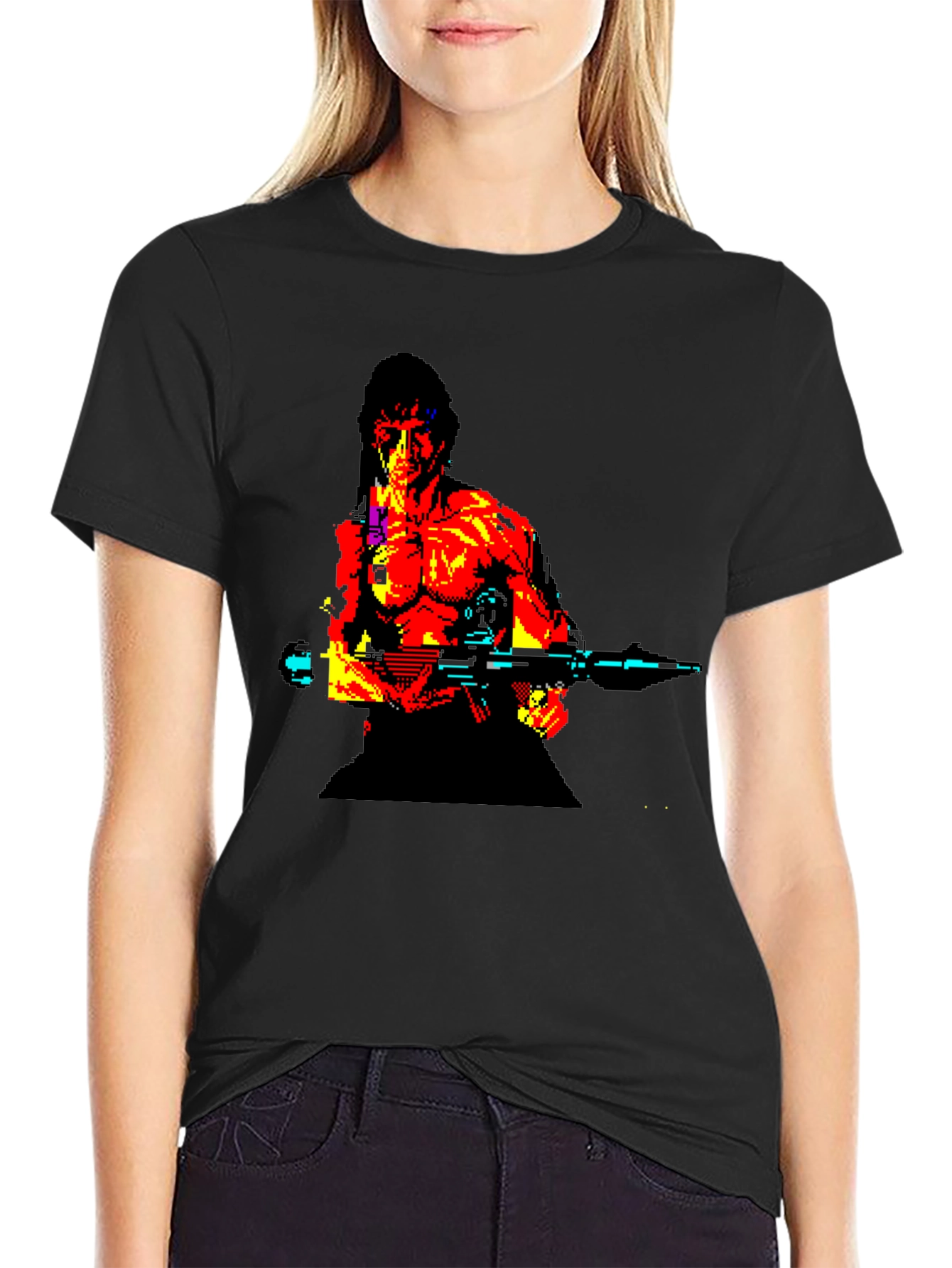 Retro Rambo Pixel Art T-Shirt - Black