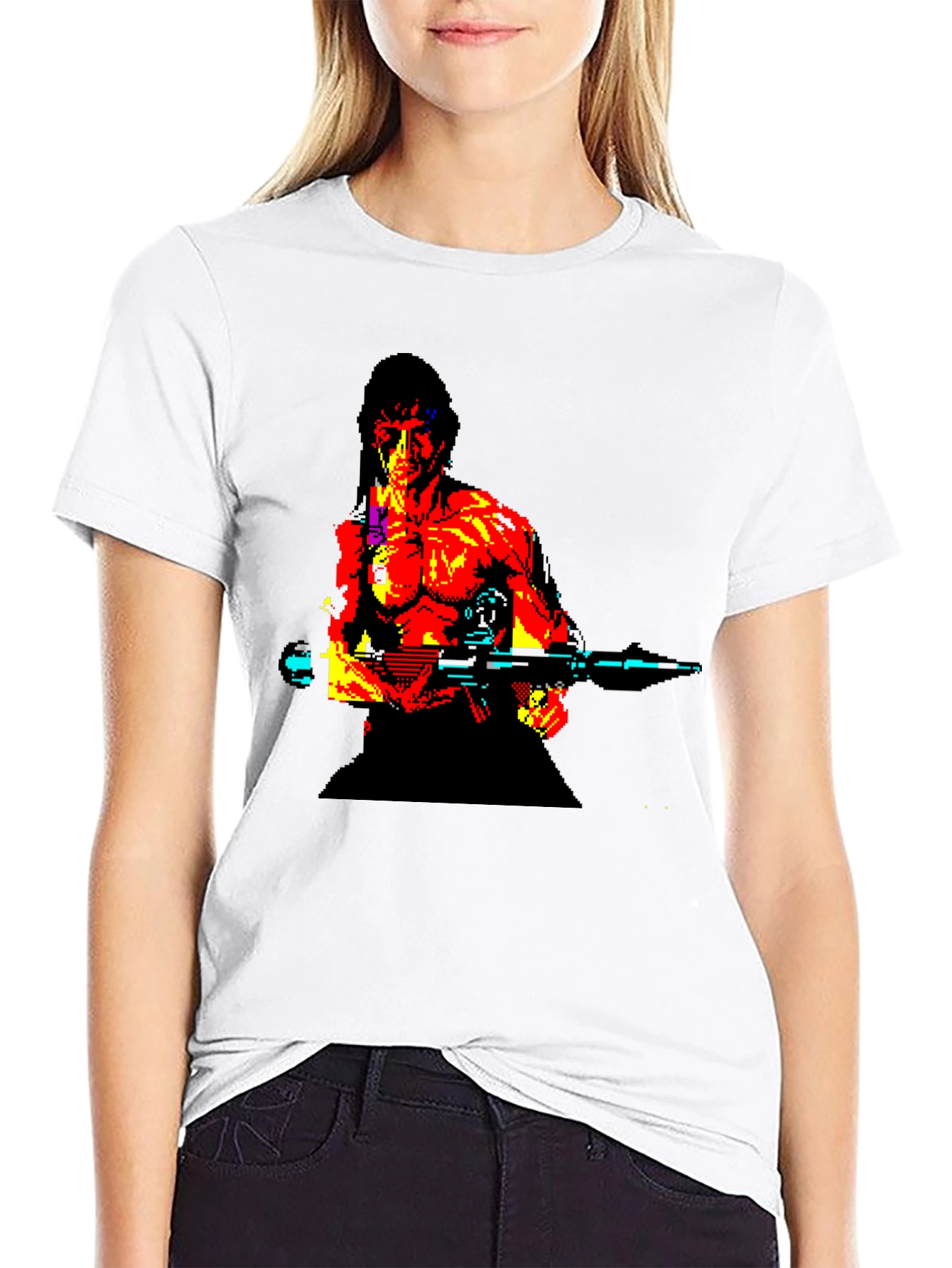 Retro Rambo Pixel Art T-Shirt - Black