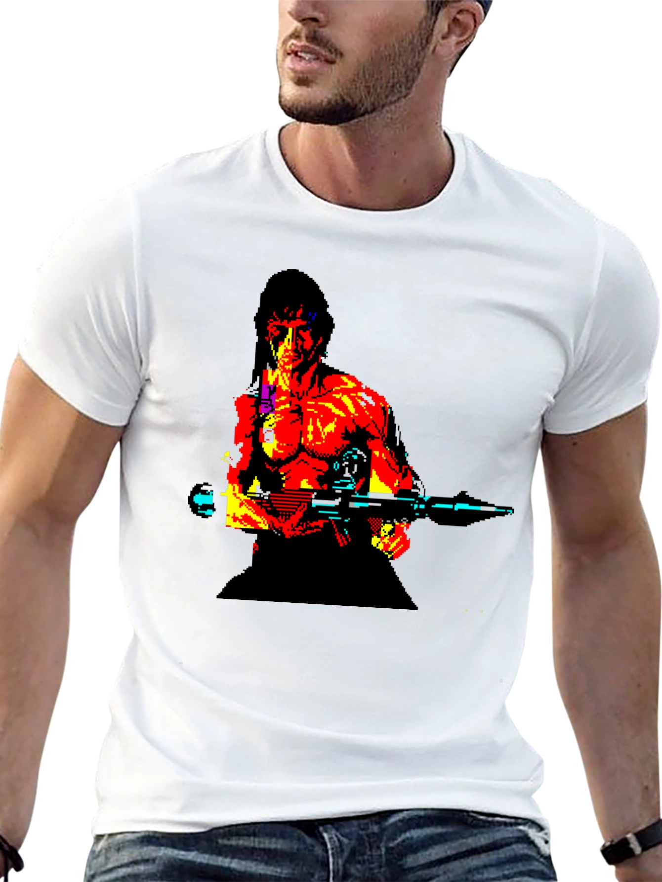 Retro Rambo Pixel Art T-Shirt - Black