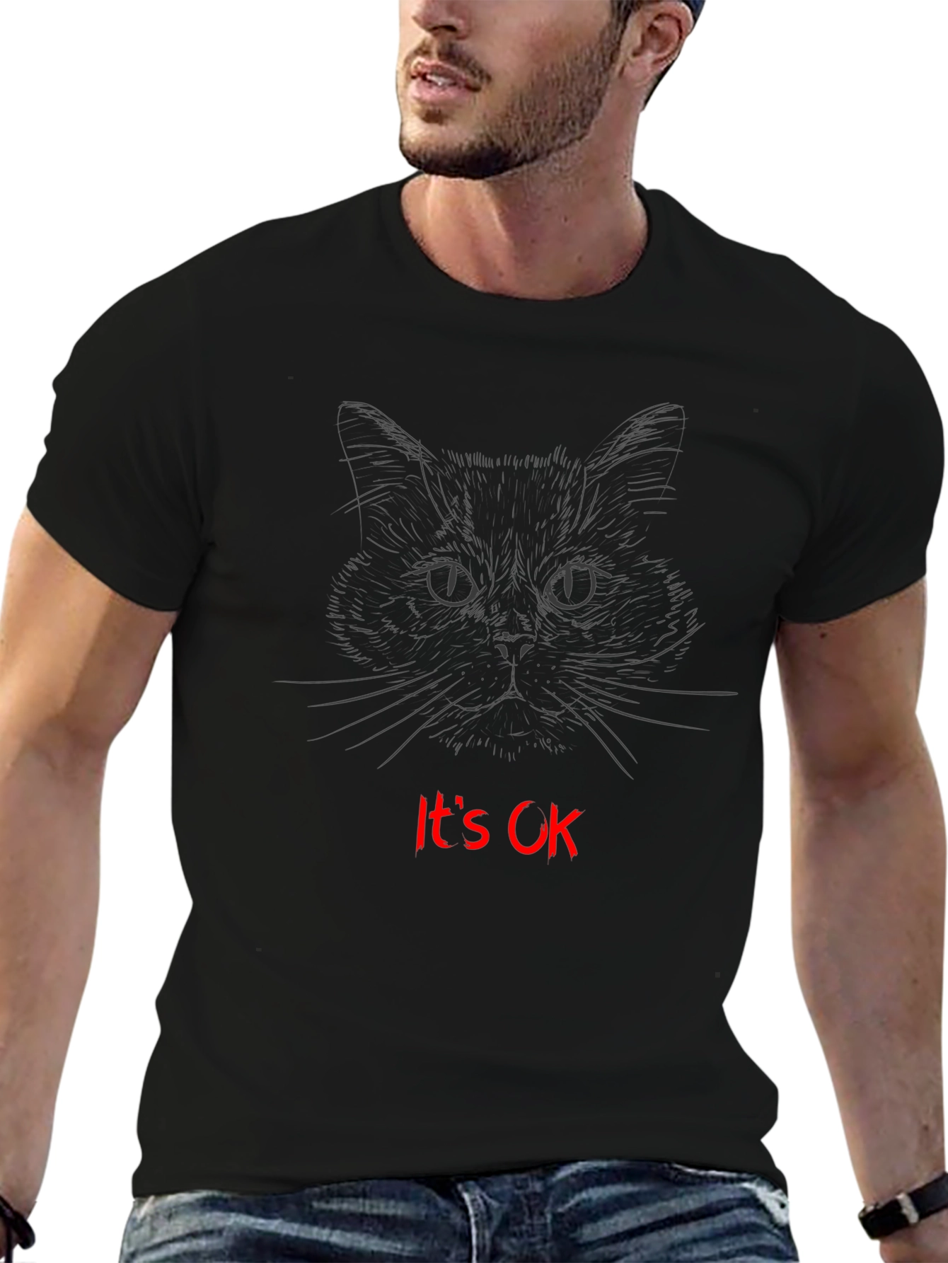Cat Sketch Its OK Graphic T-Shirt