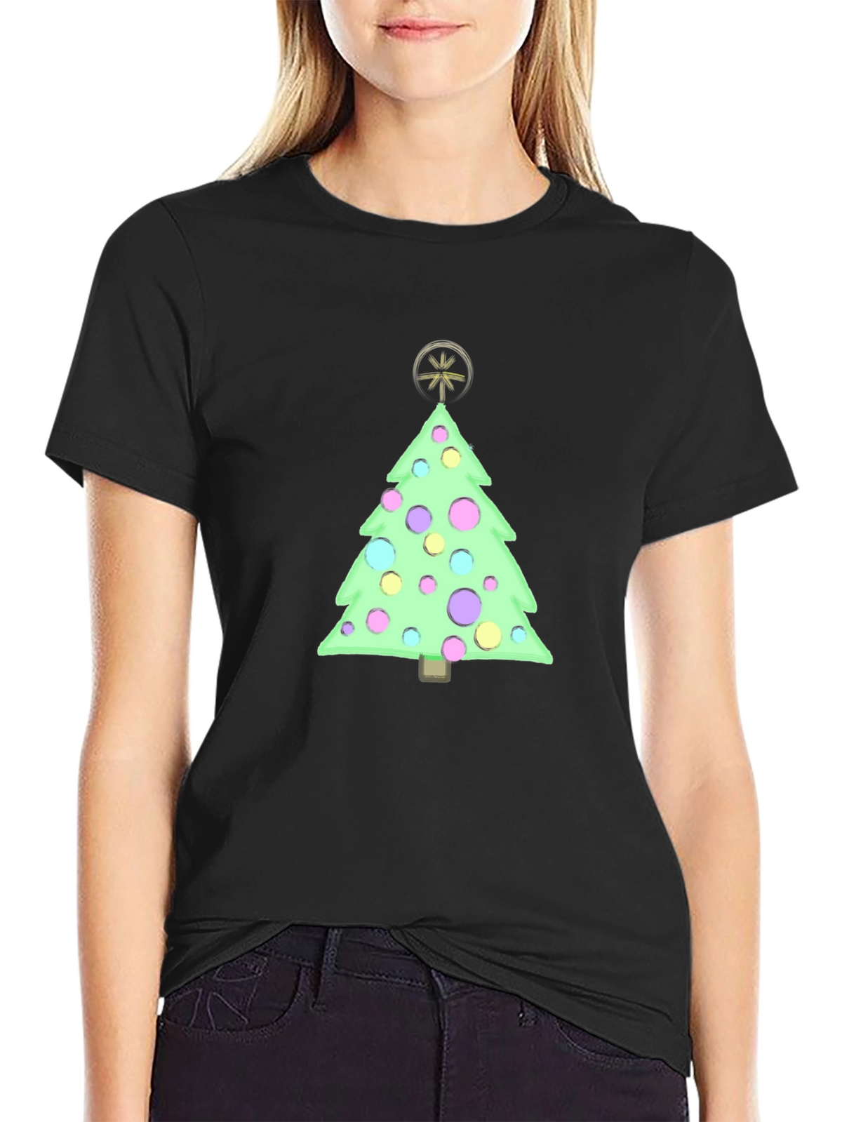 Festive Christmas Tree Graphic Tee - Holiday Cheer
