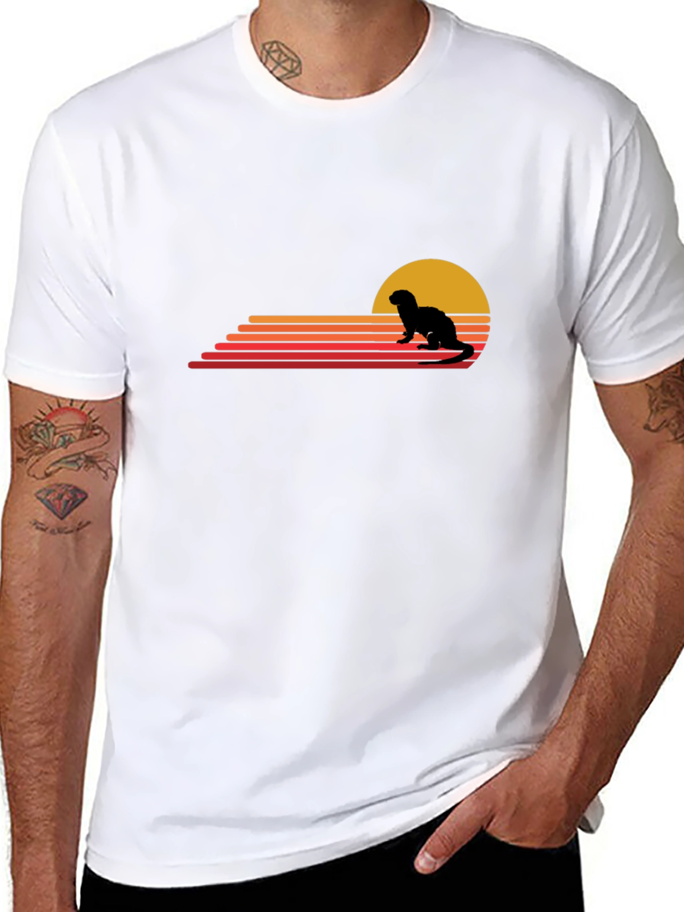 Retro Otter Sunset Graphic T-Shirt