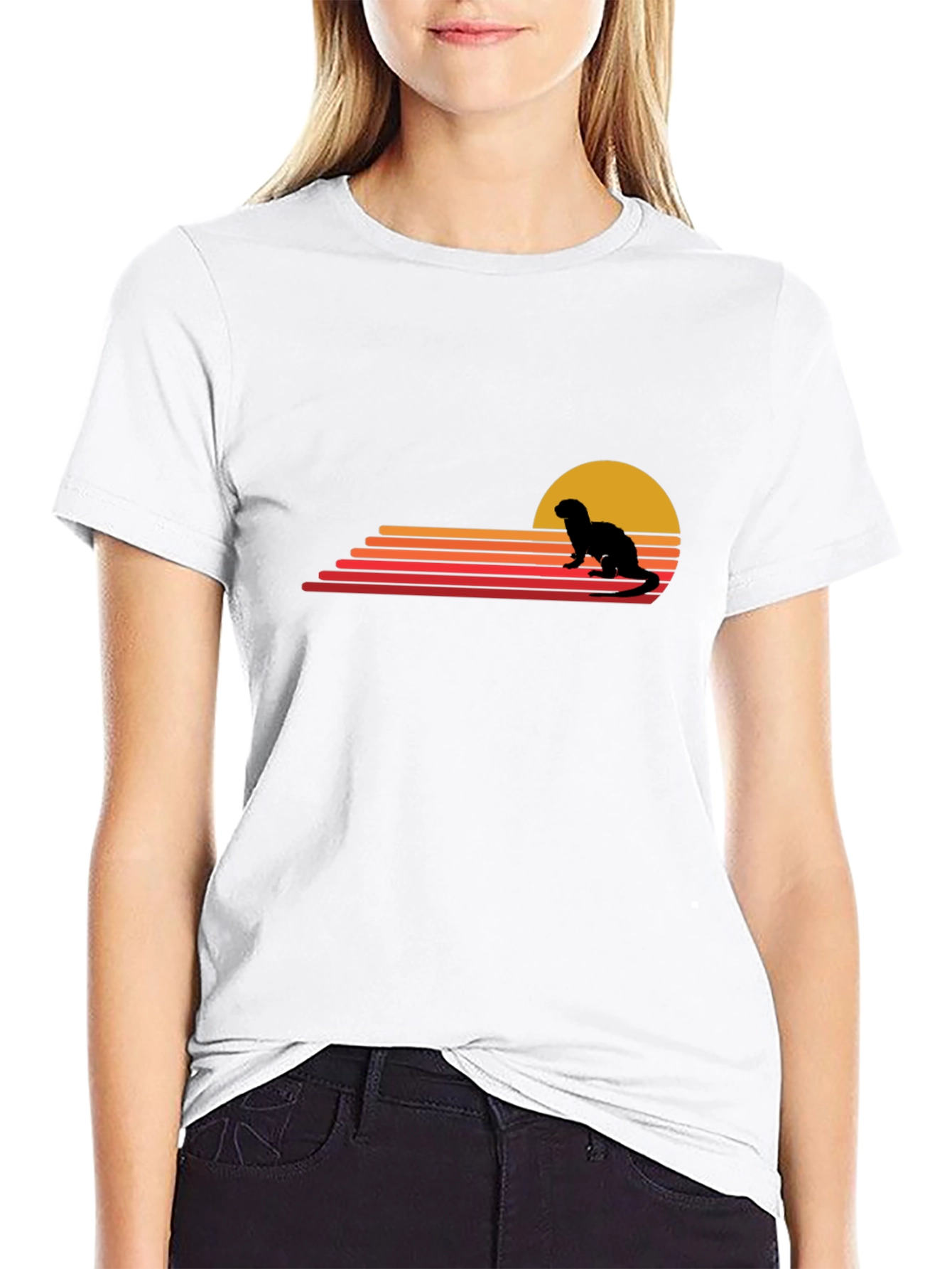 Retro Otter Sunset Graphic T-Shirt