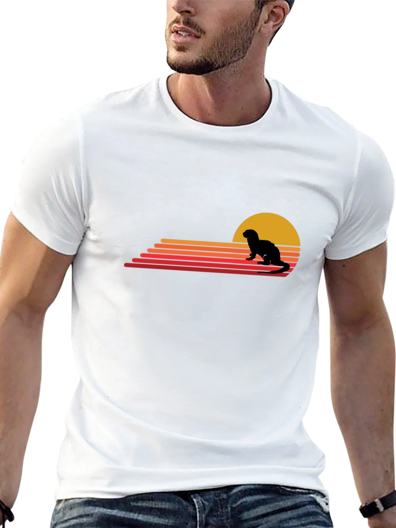Retro Otter Sunset Graphic T-Shirt